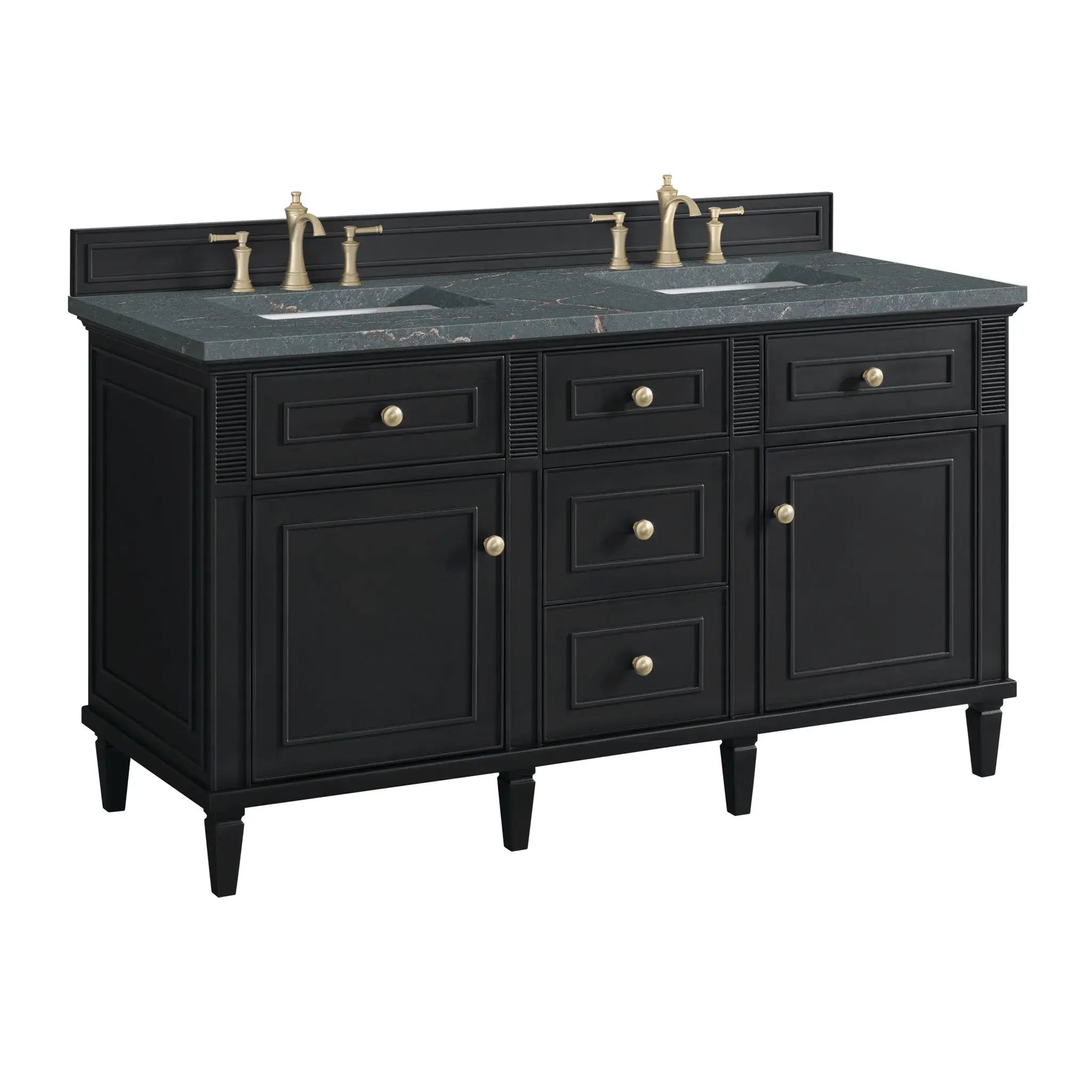 60" Lorelai Double Vanity in Black Onyx-Parisien Bleu Silestone-8" Widespread image 9