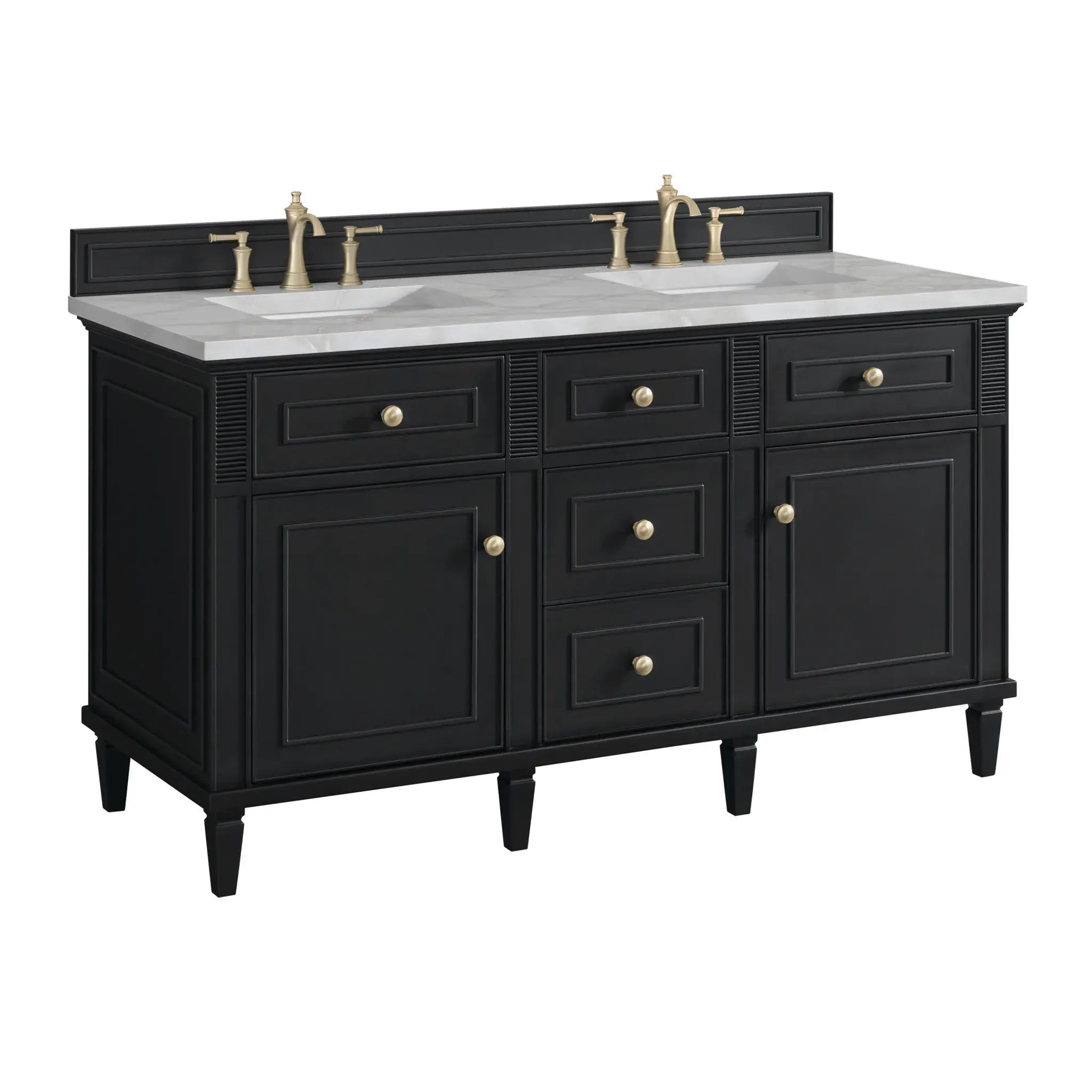 60" Lorelai Double Vanity in Black Onyx-Victorian Silver Silestone-8" Widespread image 9
