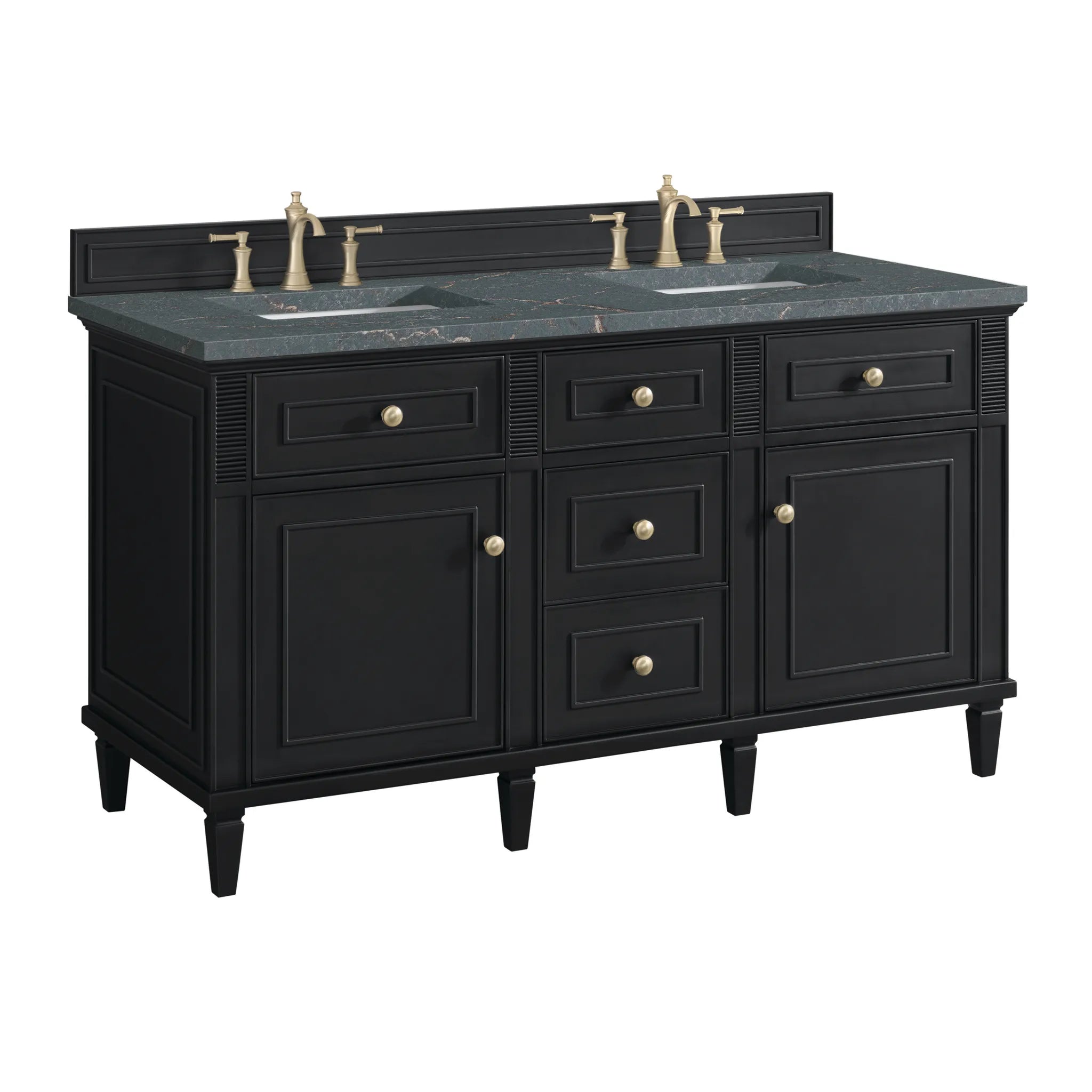 60" Lorelai Double Vanity in Black Onyx w/FreePower Wireless Charger-Parisien Bleu Silestone-8" Widespread image 12