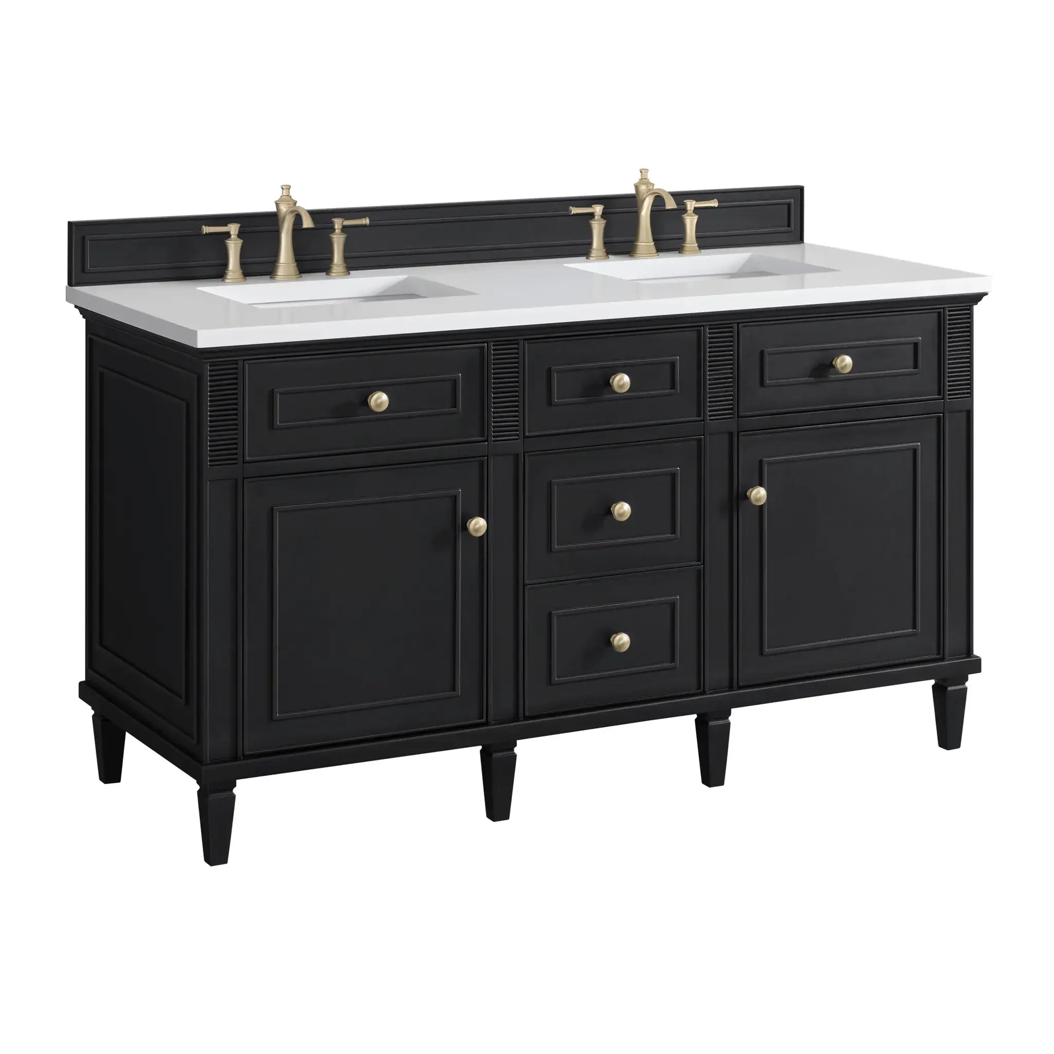 60" Lorelai Double Vanity in Black Onyx-White Zeus Silestone-8" Widespread image 11