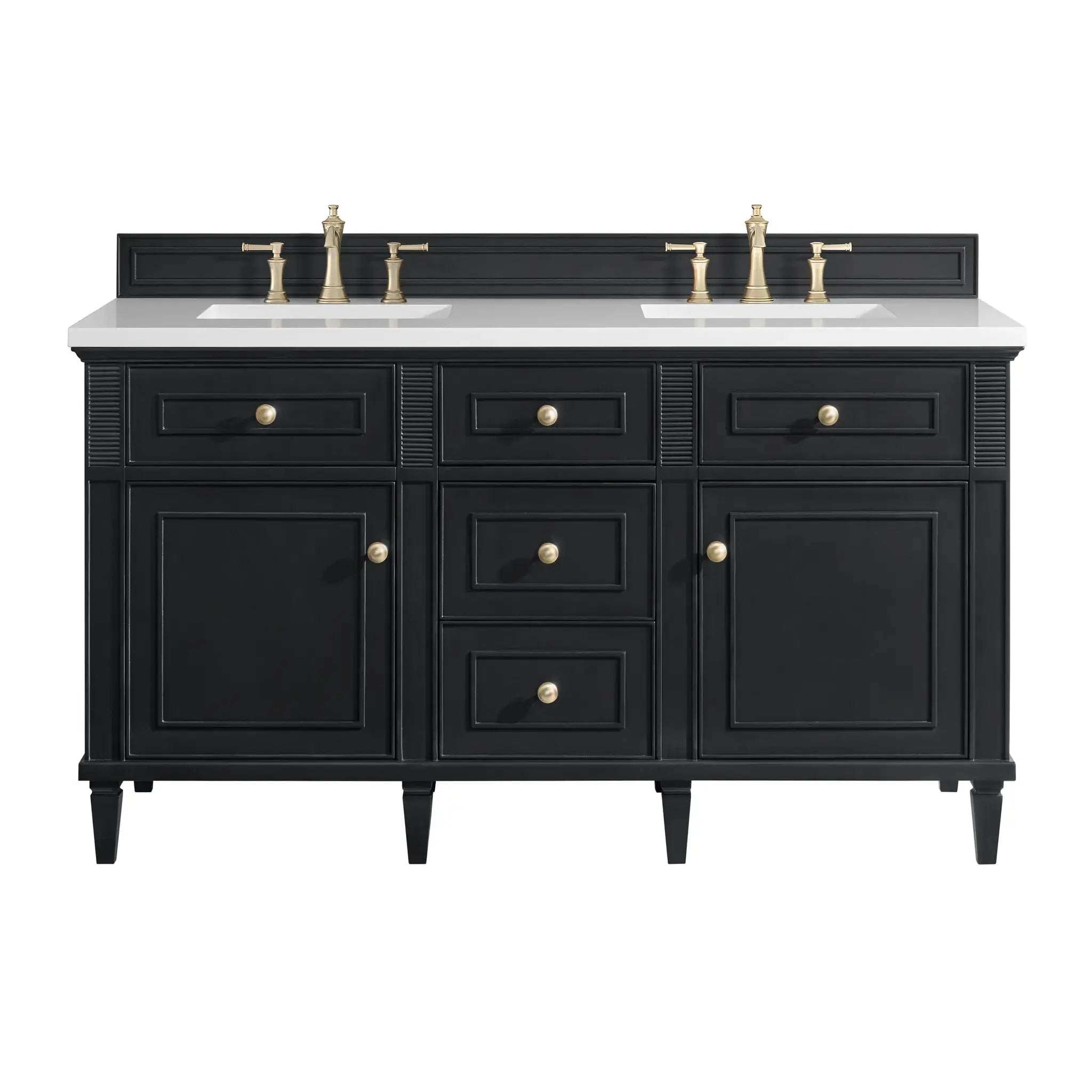 60" Lorelai Double Vanity in Black Onyx-White Zeus Silestone-8" Widespread image