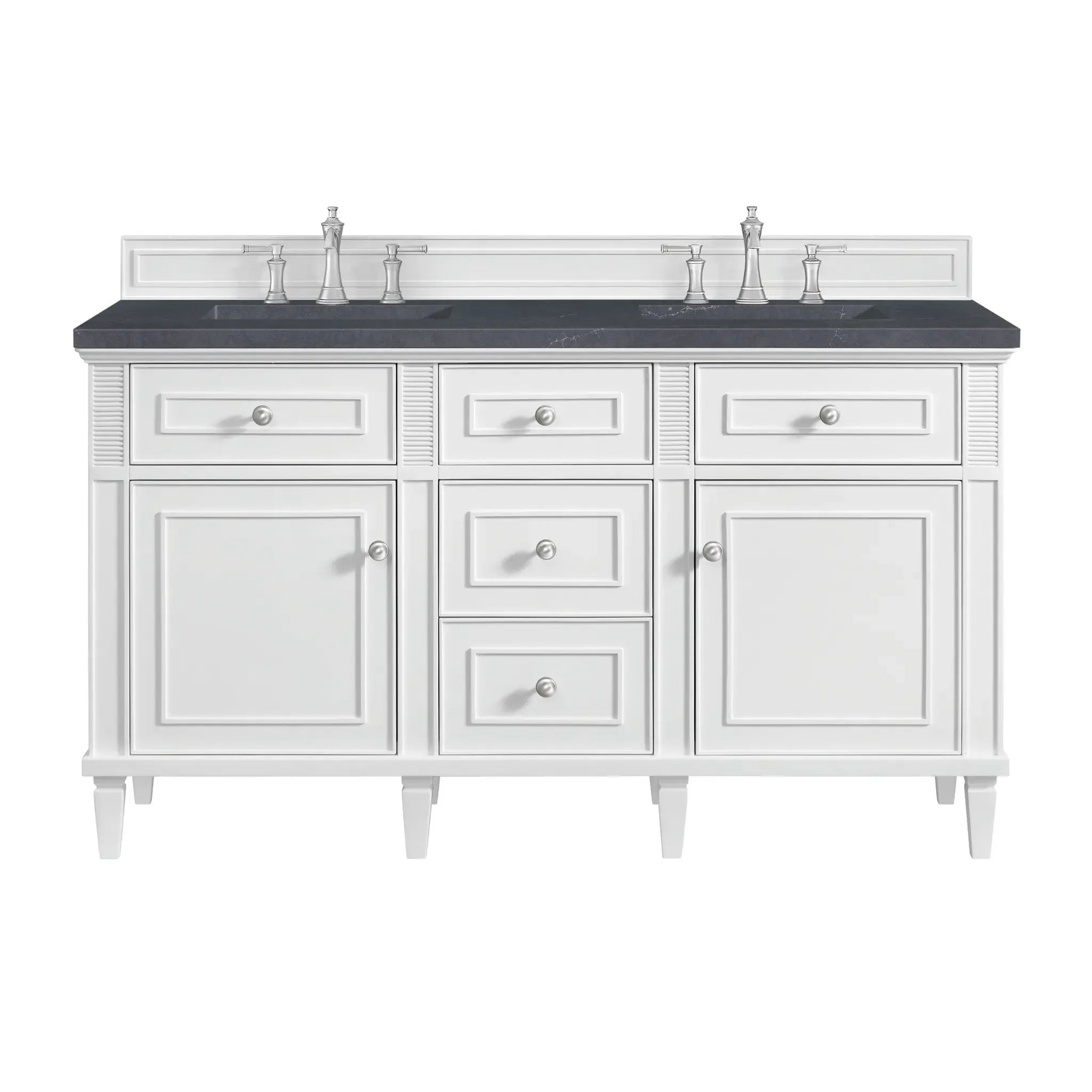 60" Lorelai Double Vanity in Bright White-Charcoal Soapstone Silestone-8" Widespread image
