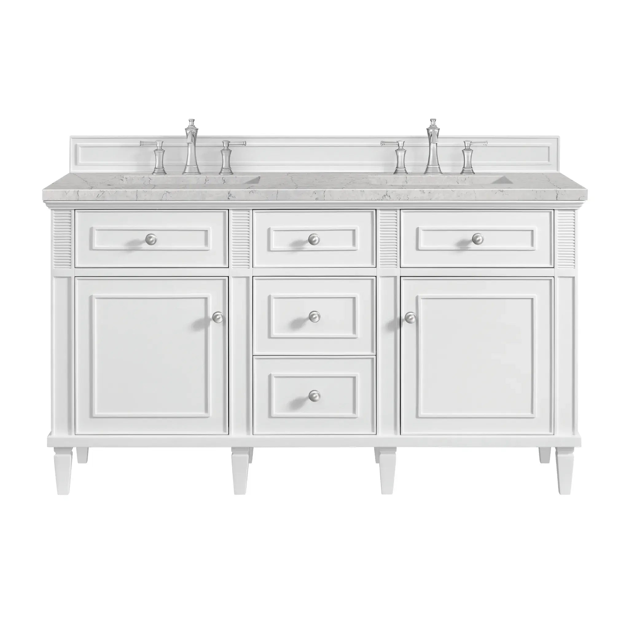 60" Lorelai Double Vanity in Bright White-Eternal Jasmine Pearl Silestone-8" Widespread image