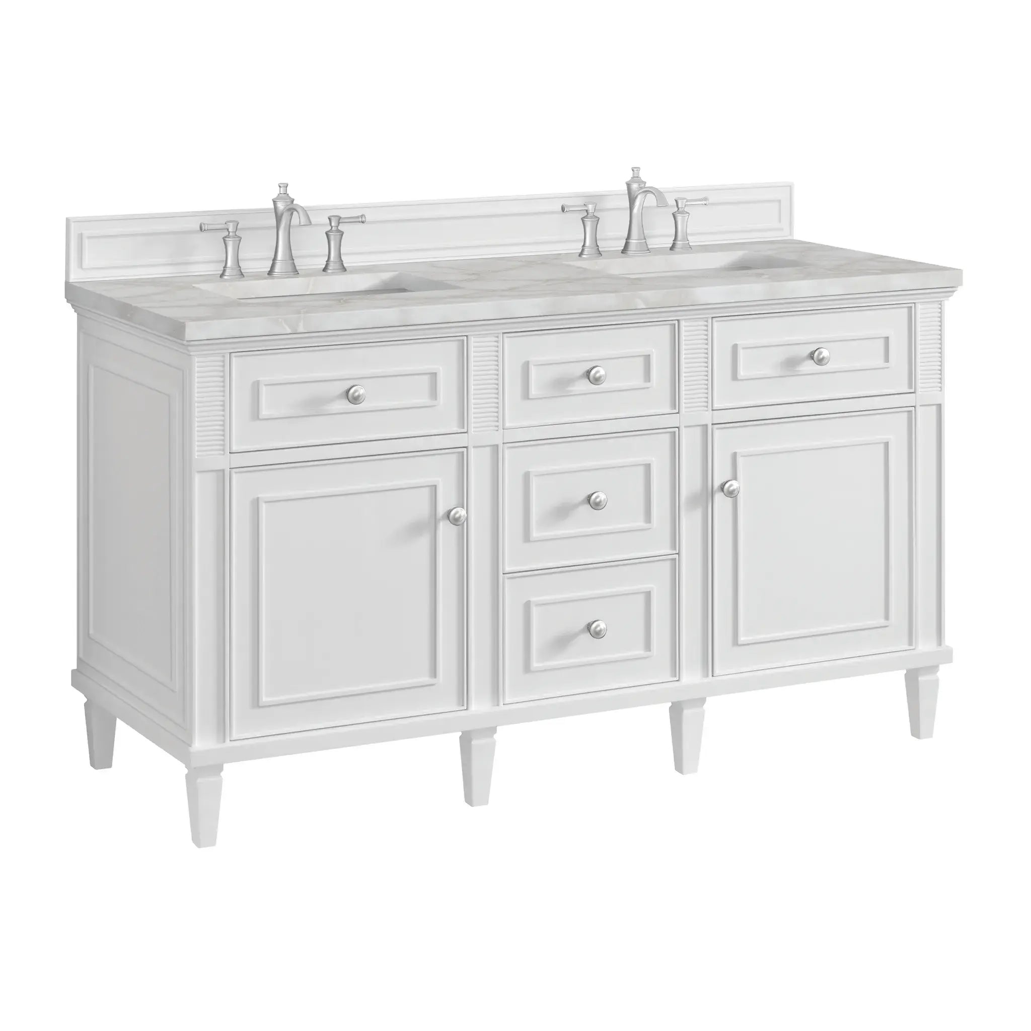 60" Lorelai Double Vanity in Bright White-Victorian Silver Silestone-8" Widespread image 10