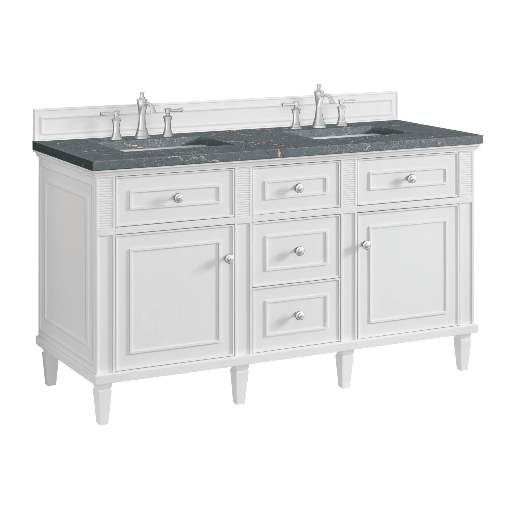 60" Lorelai Double Vanity in Bright White w/FreePower Wireless Charger-Parisien Bleu Silestone-8" Widespread image 13