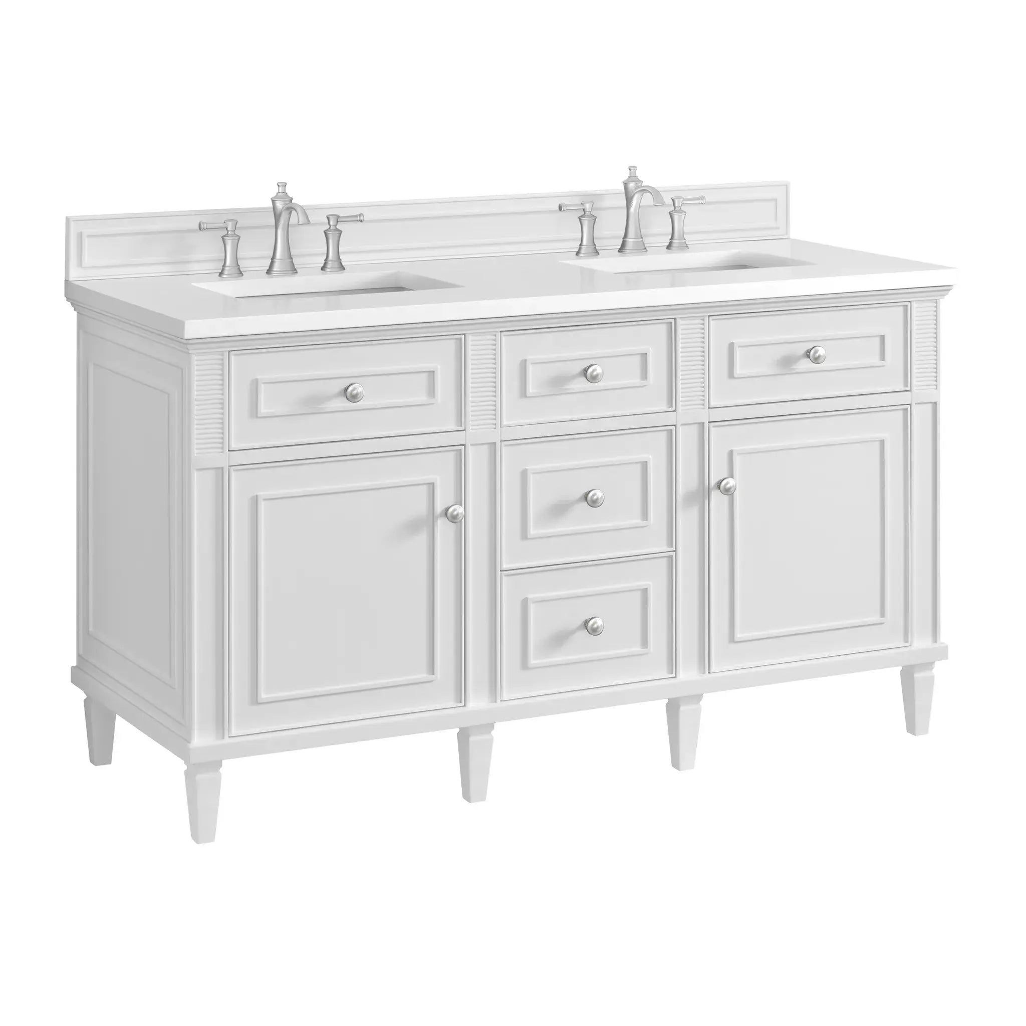 60" Lorelai Double Vanity in Bright White-White Zeus Silestone-8" Widespread image 12
