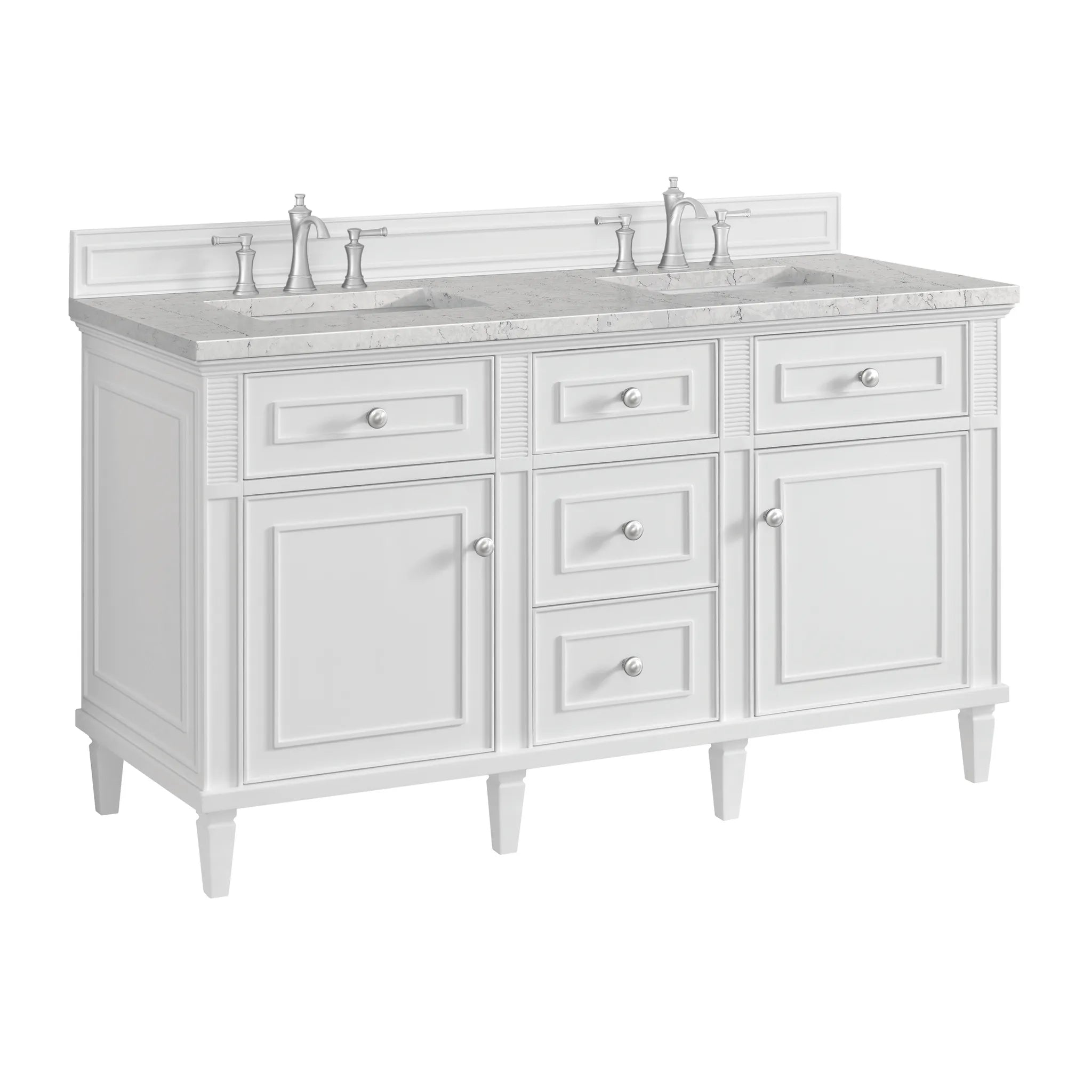 60" Lorelai Double Vanity in Bright White Wireless Charger-Eternal Jasmine Pearl Silestone-8" Widespread image 13