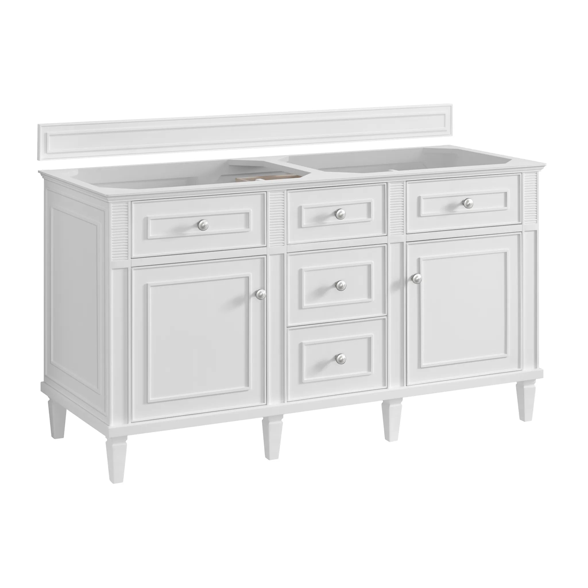 60" Lorelai Double Vanity in Bright White Wireless Charger-Eternal Jasmine Pearl Silestone-8" Widespread image 4