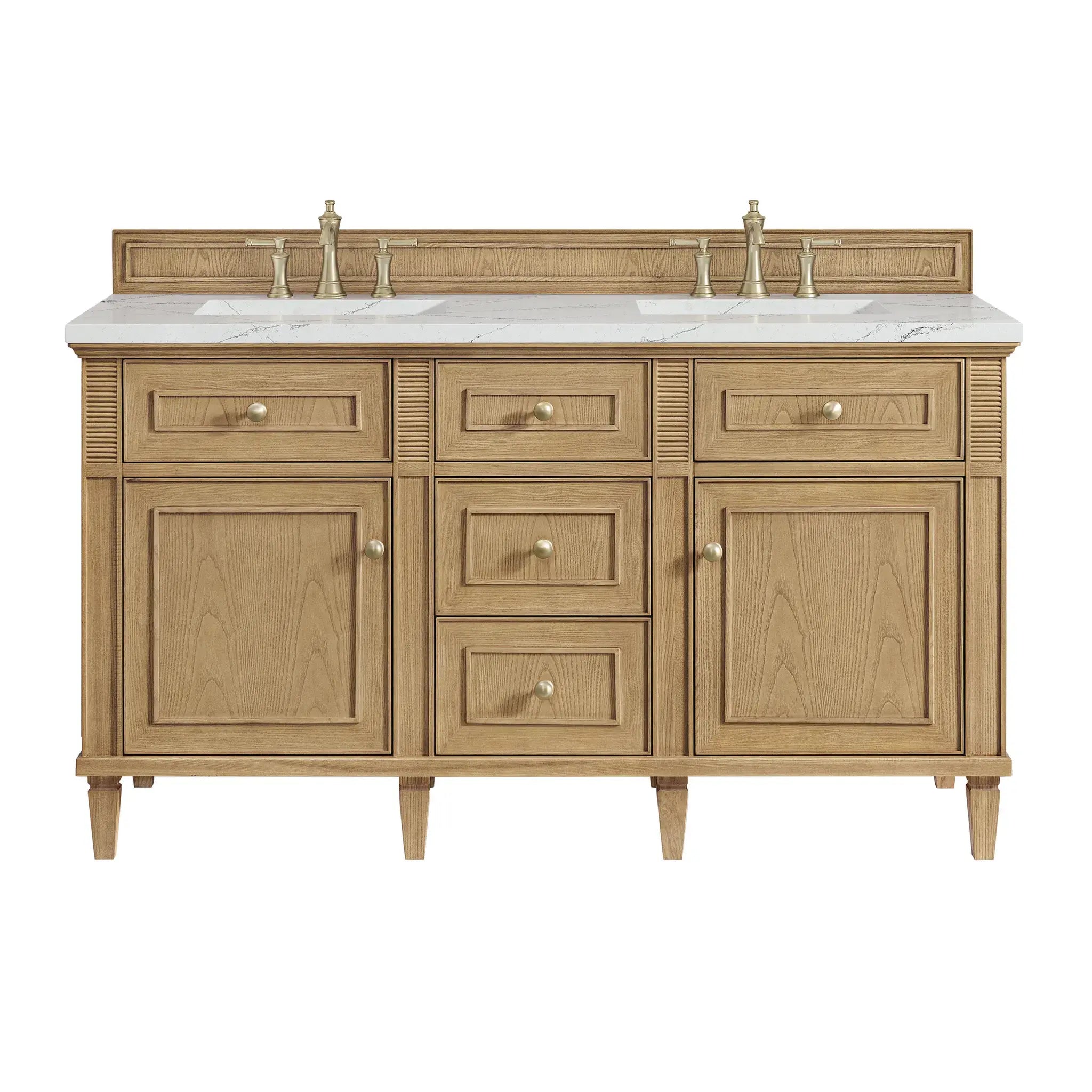 60" Lorelai Double Vanity in Light Natural Oak-Ethereal Noctis Silestone-8" Widespread image