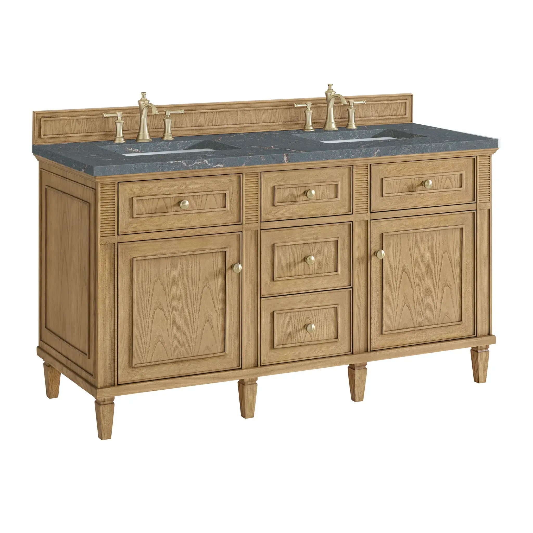 60" Lorelai Double Vanity in Light Natural Oak-Parisien Bleu Silestone-8" Widespread image 9