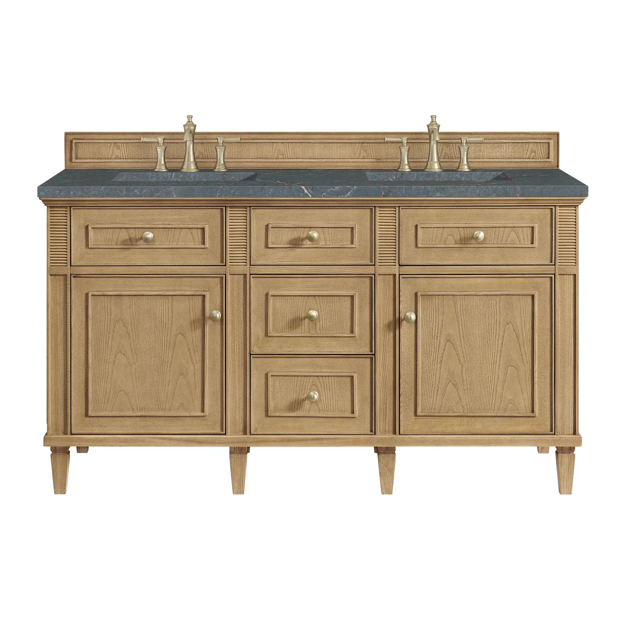 60" Lorelai Double Vanity in Light Natural Oak-Parisien Bleu Silestone-8" Widespread image