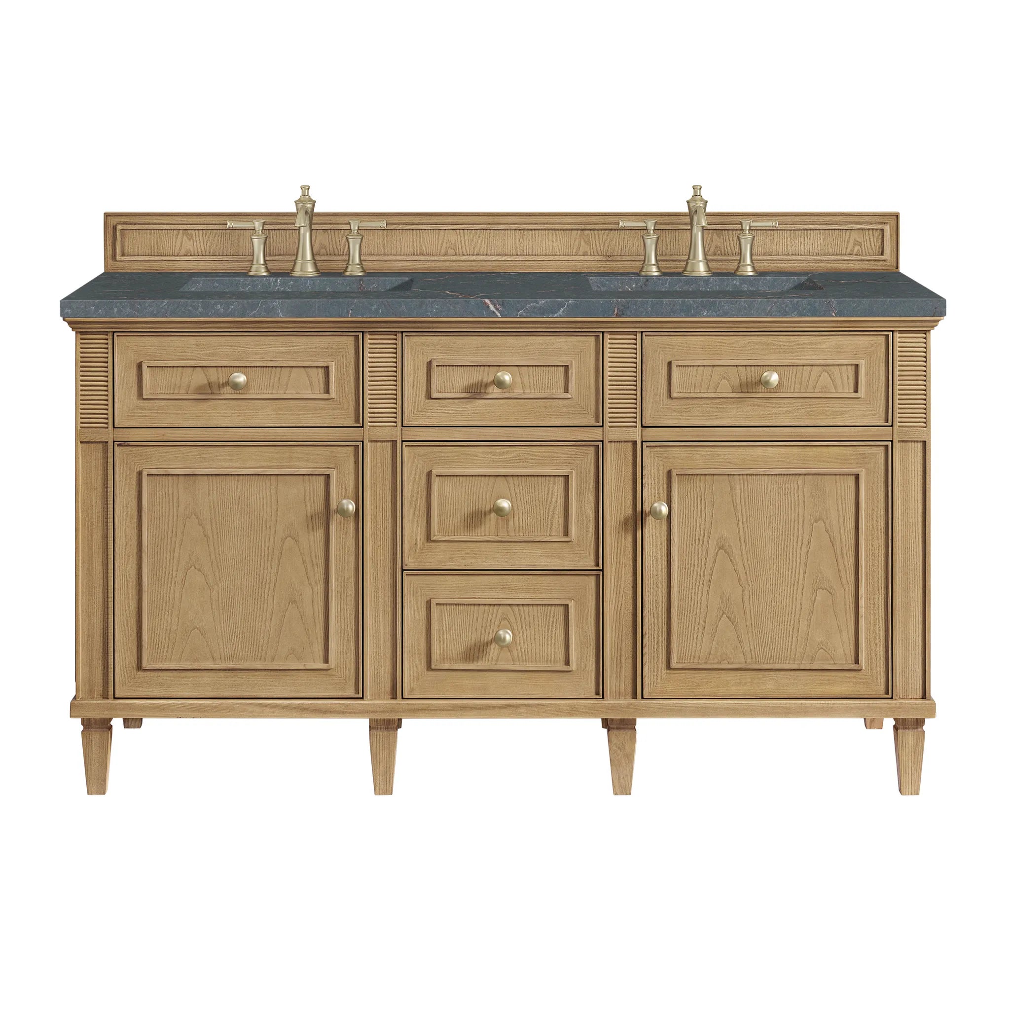 60" Lorelai Double Vanity in Light Natural Oak w/FreePower Wireless Charger-Parisien Bleu Silestone-8" Widespread image