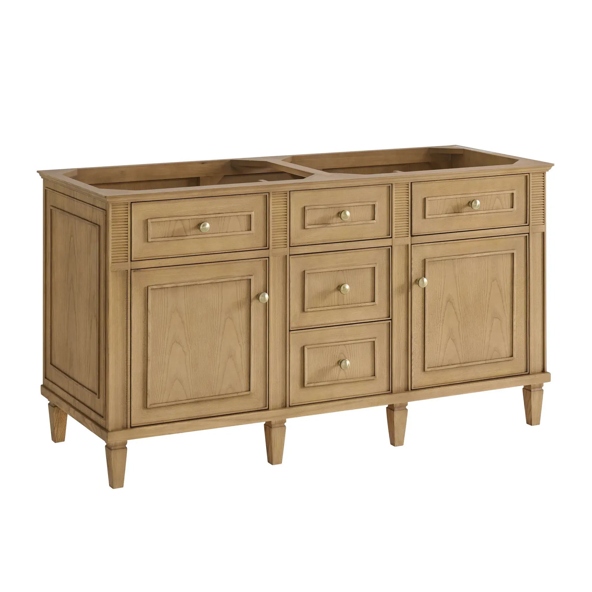 60" Lorelai Double Vanity in Light Natural Oak-White Zeus Silestone-8" Widespread image 1