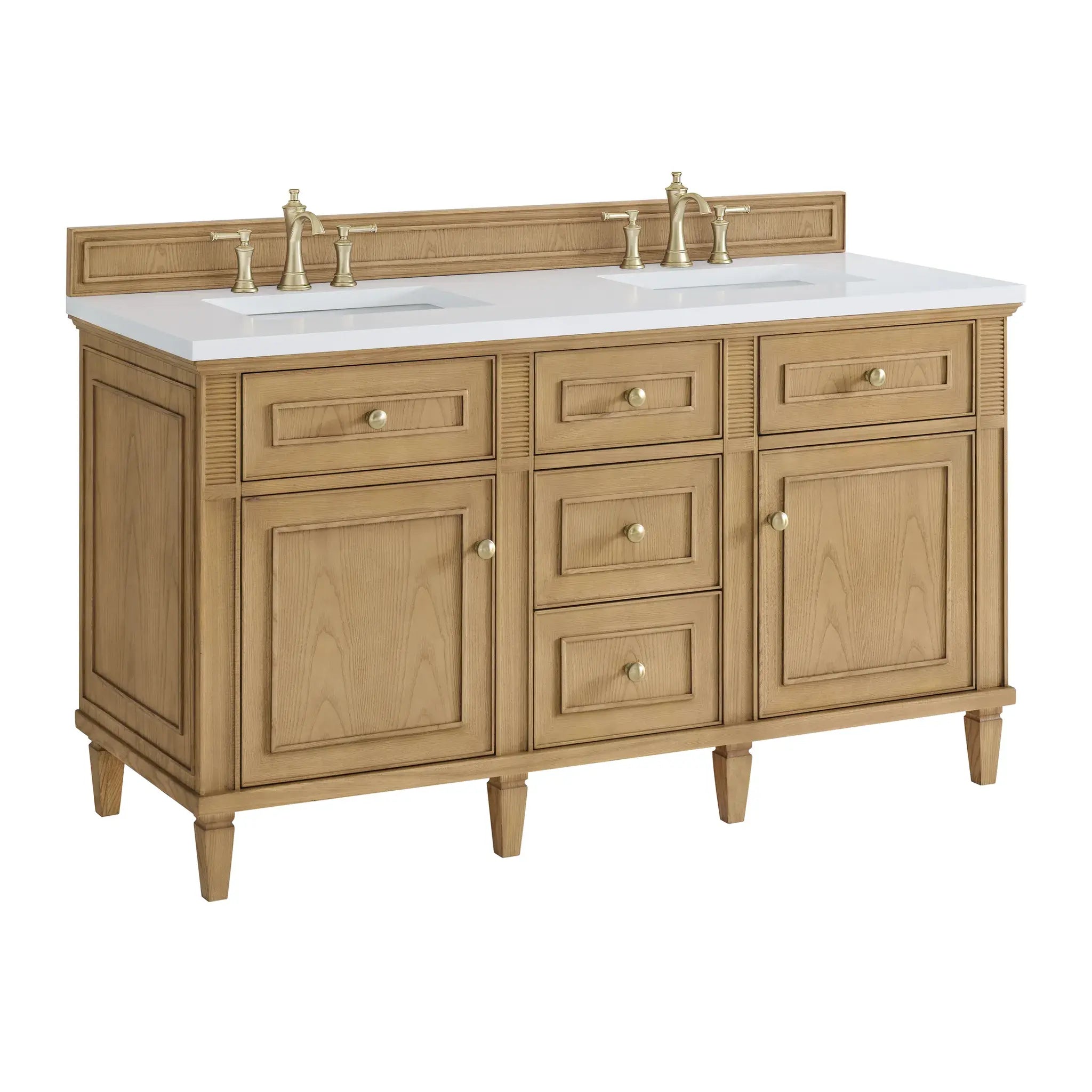 60" Lorelai Double Vanity in Light Natural Oak-White Zeus Silestone-8" Widespread image 11