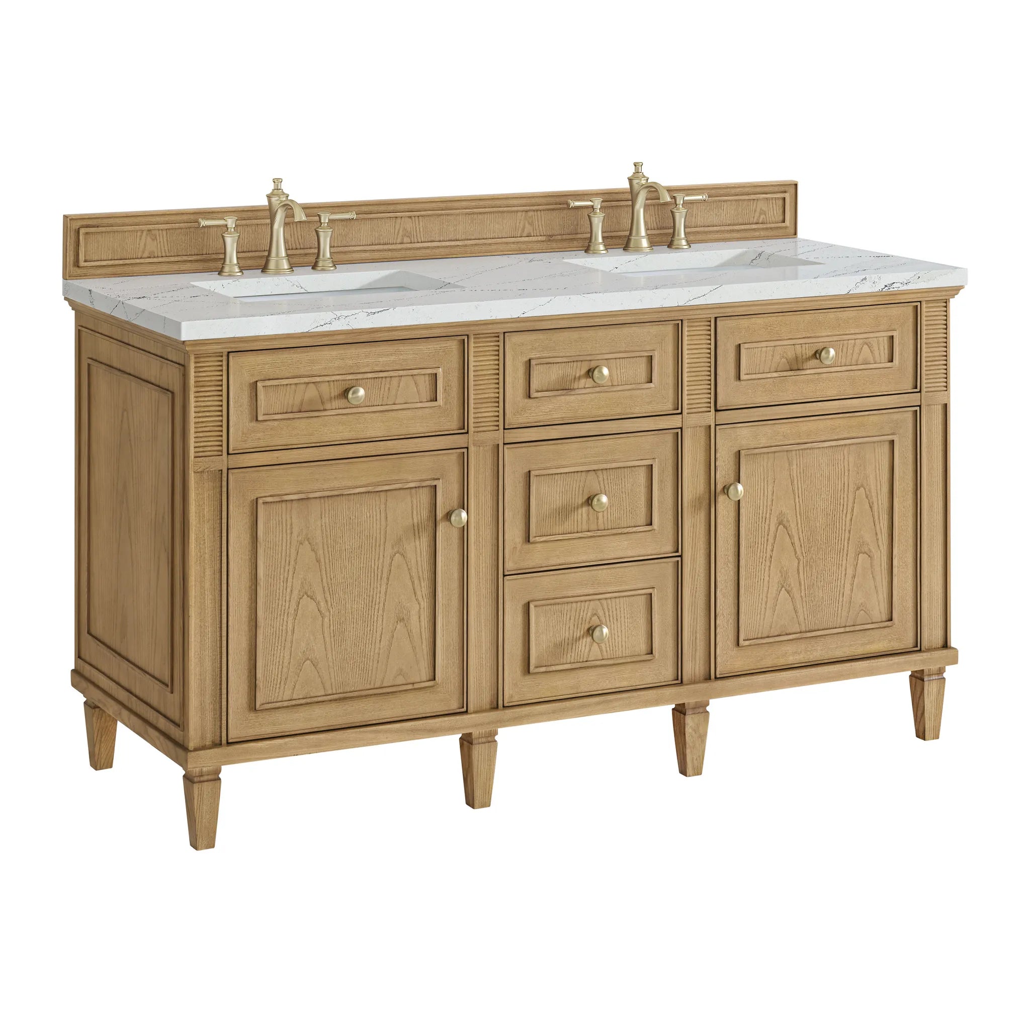 60" Lorelai Double Vanity in Light Natural Oak Wireless Charger-Ethereal Noctis Silestone-8" Widespread image 12