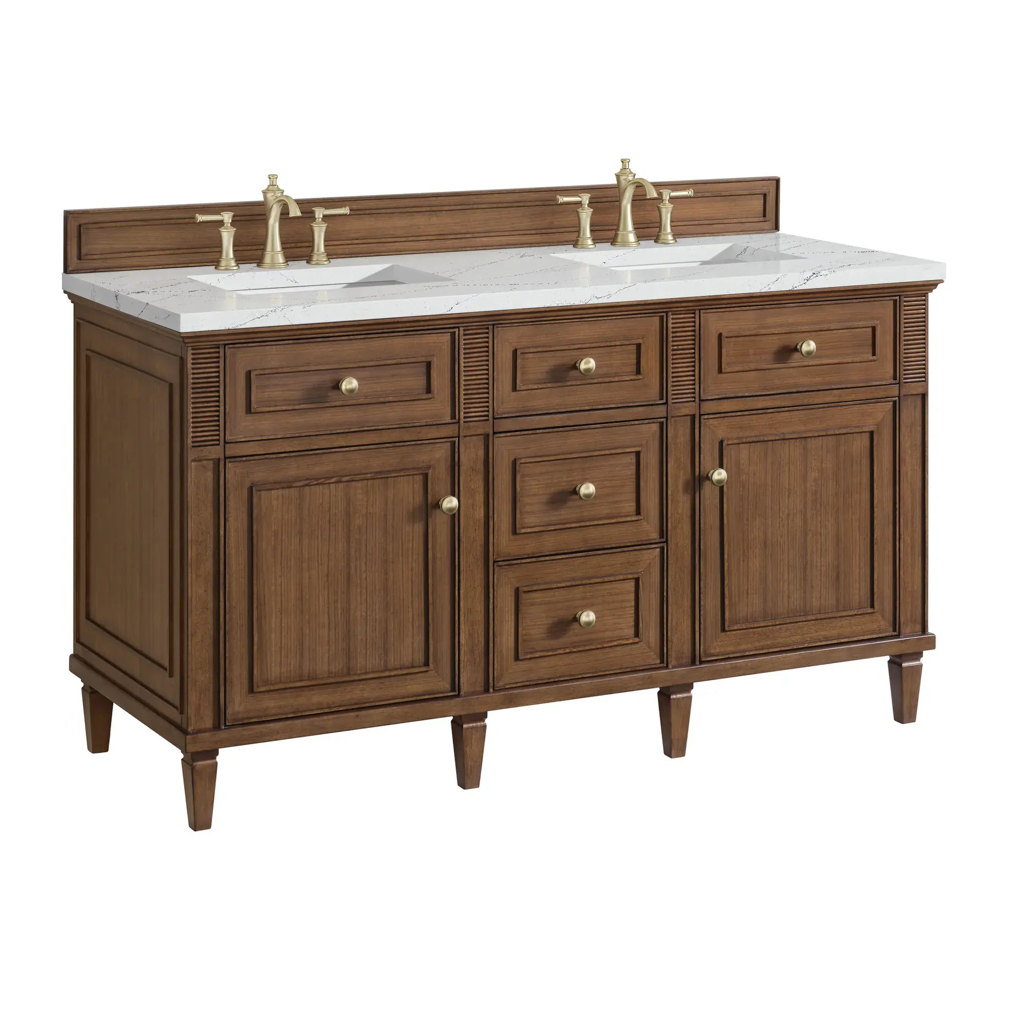 60" Lorelai Double Vanity in Mid-Century Walnut-Ethereal Noctis Silestone-8" Widespread image 9