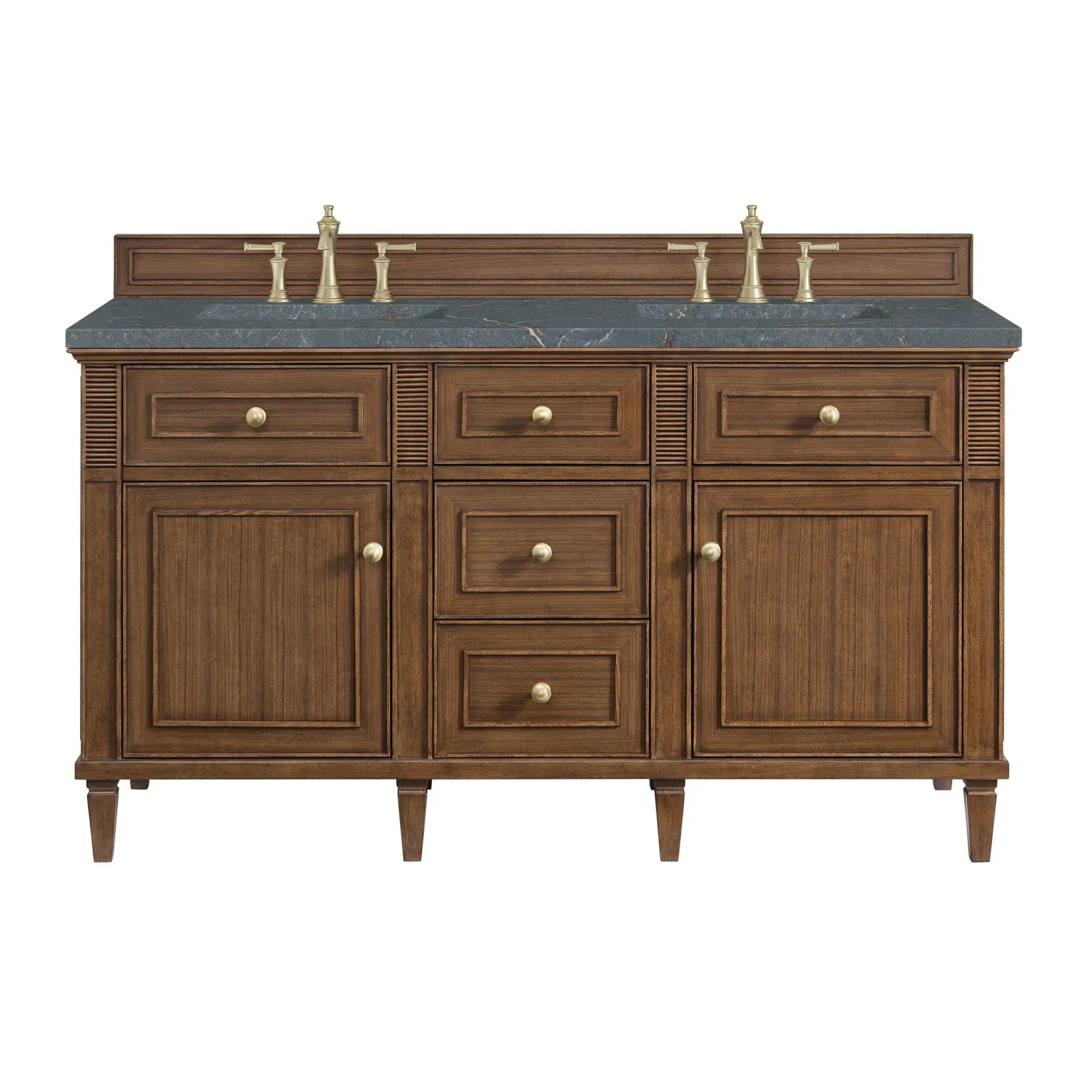60" Lorelai Double Vanity in Mid-Century Walnut-Parisien Bleu Silestone-8" Widespread image