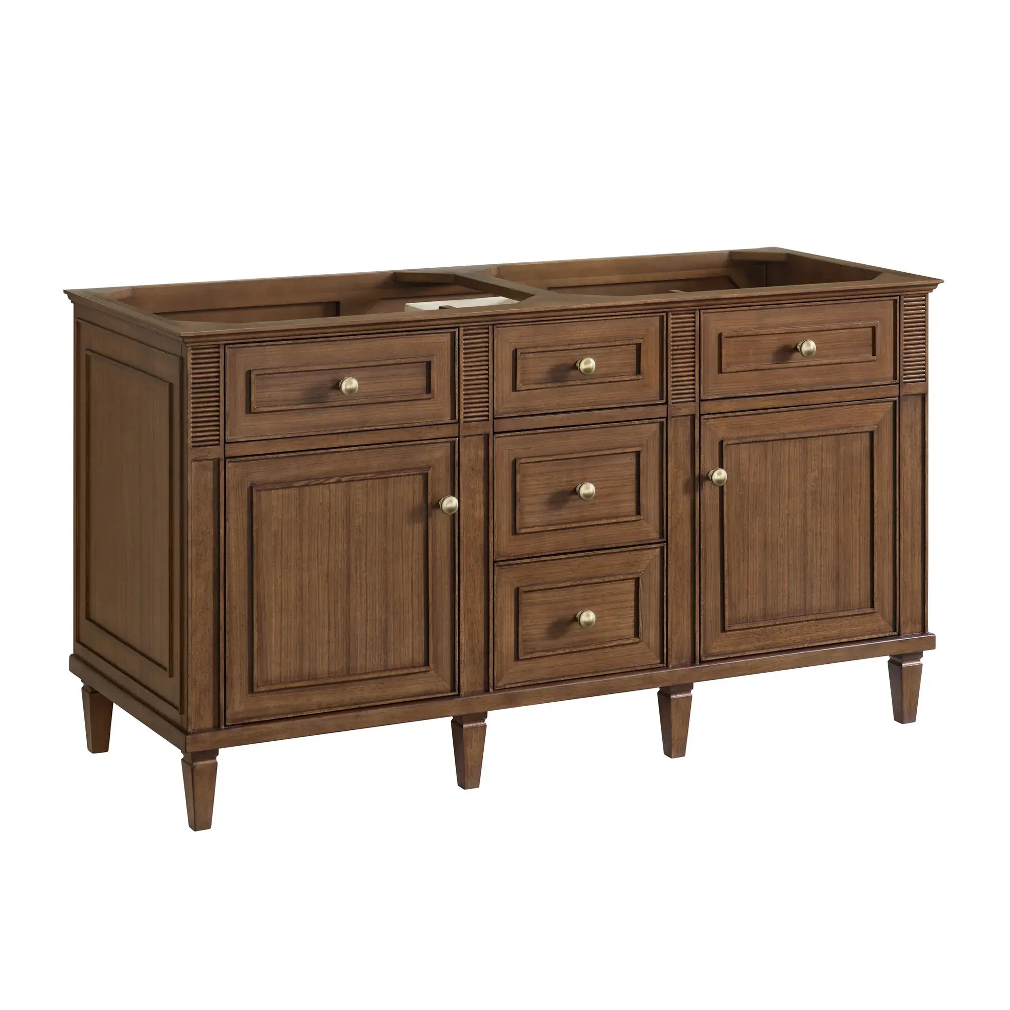 60" Lorelai Double Vanity in Mid-Century Walnut-White Zeus Silestone-8" Widespread image 1
