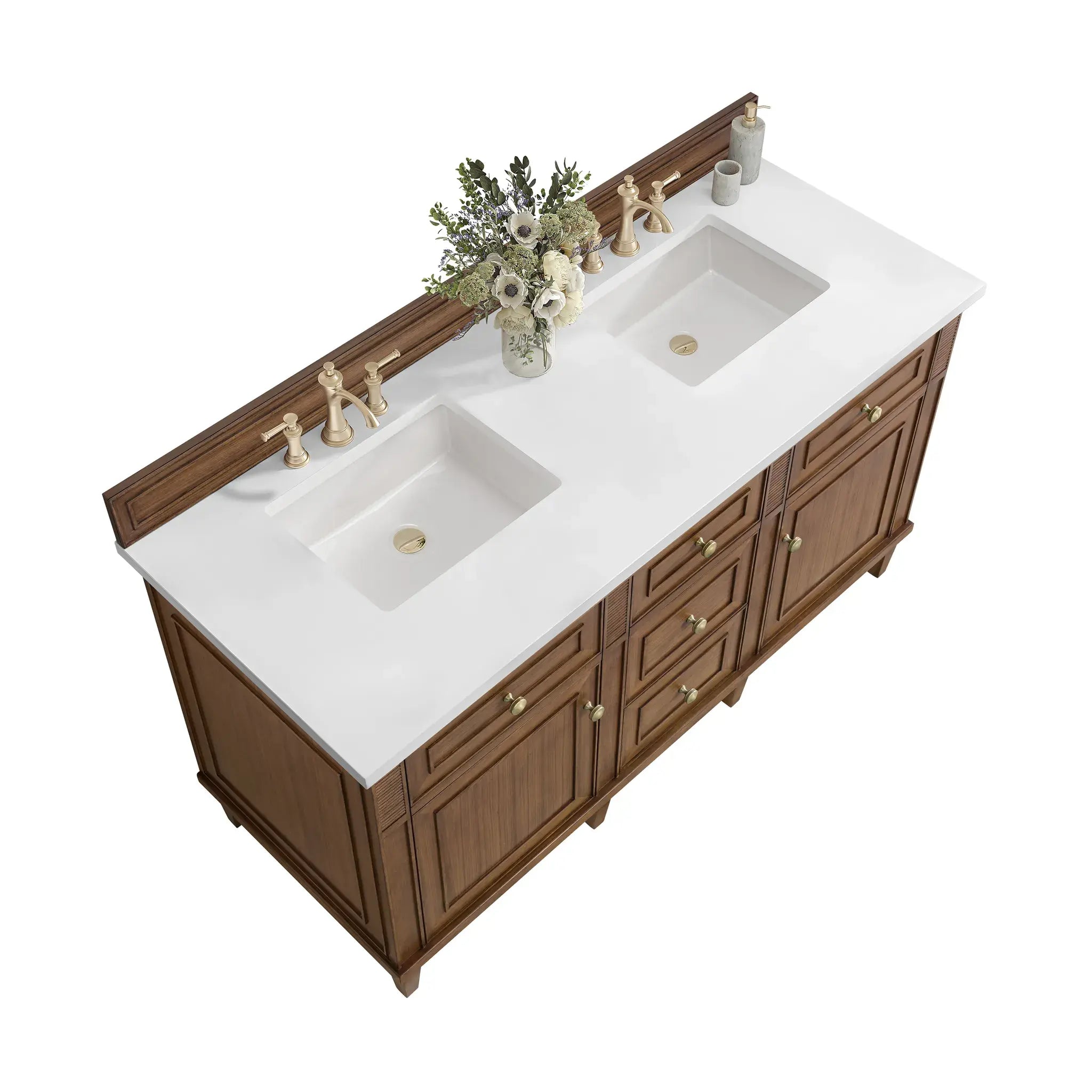 60" Lorelai Double Vanity in Mid-Century Walnut-White Zeus Silestone-8" Widespread image 6