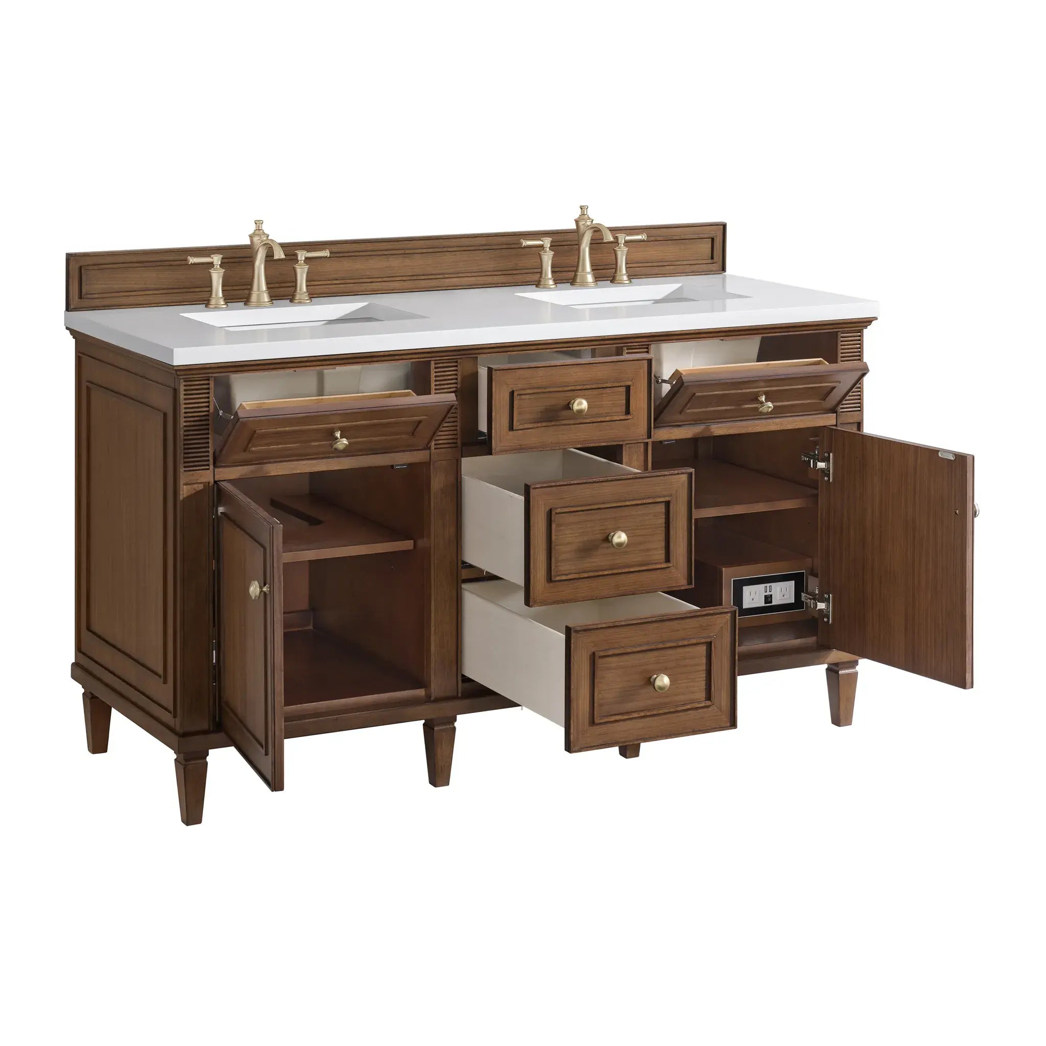 60" Lorelai Double Vanity in Mid-Century Walnut-White Zeus Silestone-8" Widespread image 8
