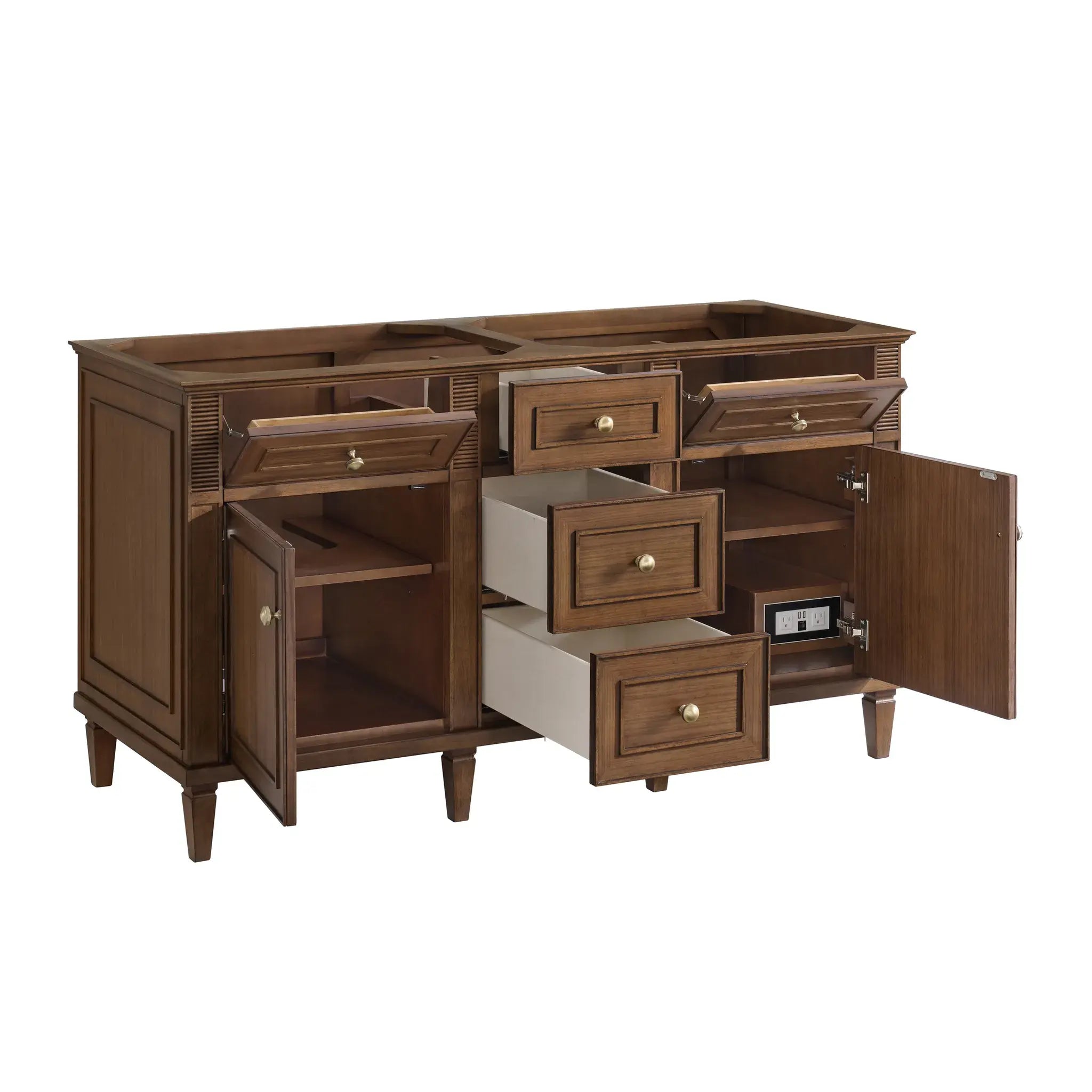 60" Lorelai Double Vanity in Mid-Century Walnut-White Zeus Silestone-8" Widespread image 9