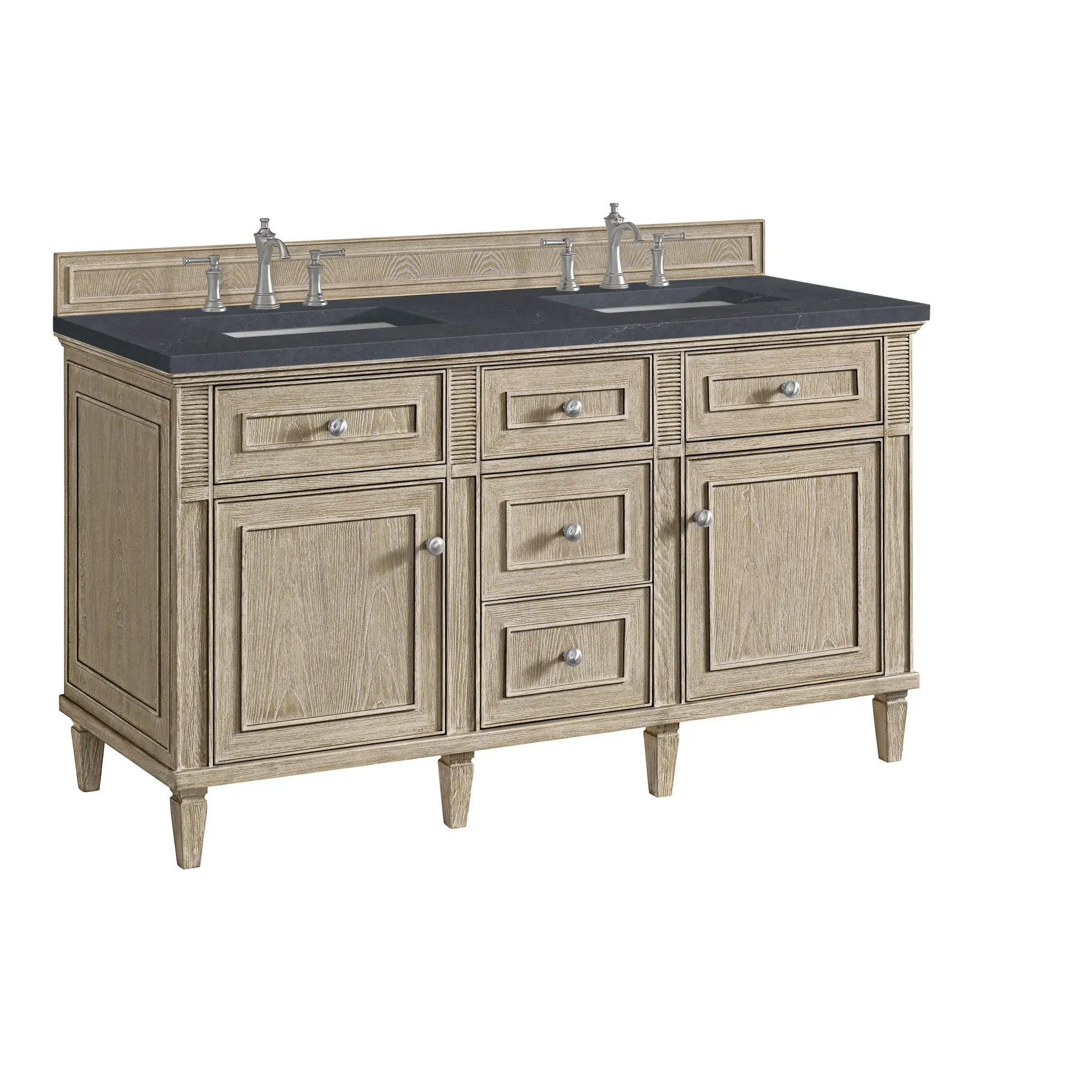 60" Lorelai Double Vanity in Whitewashed Oak-Charcoal Soapstone Silestone-8" Widespread image 9