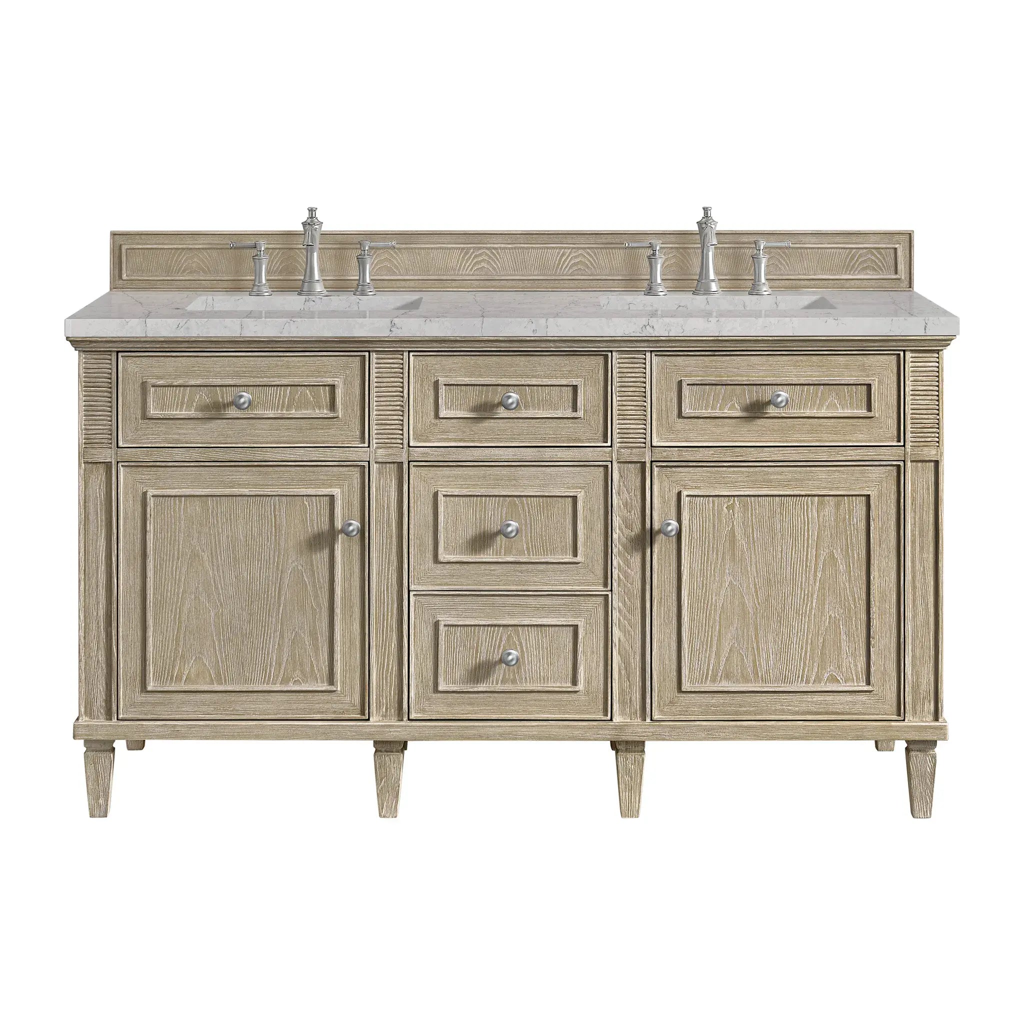 60" Lorelai Double Vanity in Whitewashed Oak-Eternal Jasmine Pearl Silestone-8" Widespread image