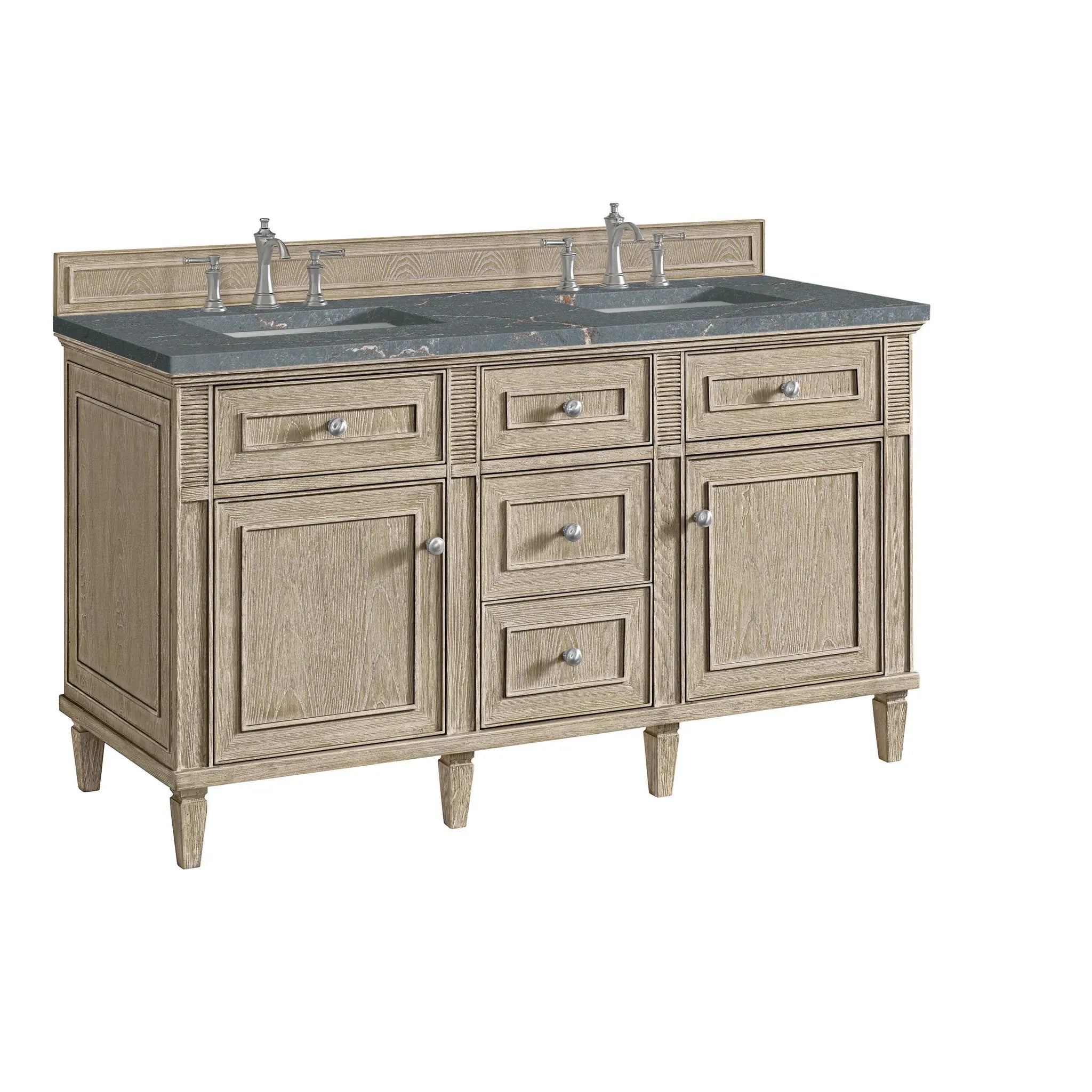 60" Lorelai Double Vanity in Whitewashed Oak-Parisien Bleu Silestone-8" Widespread image 9