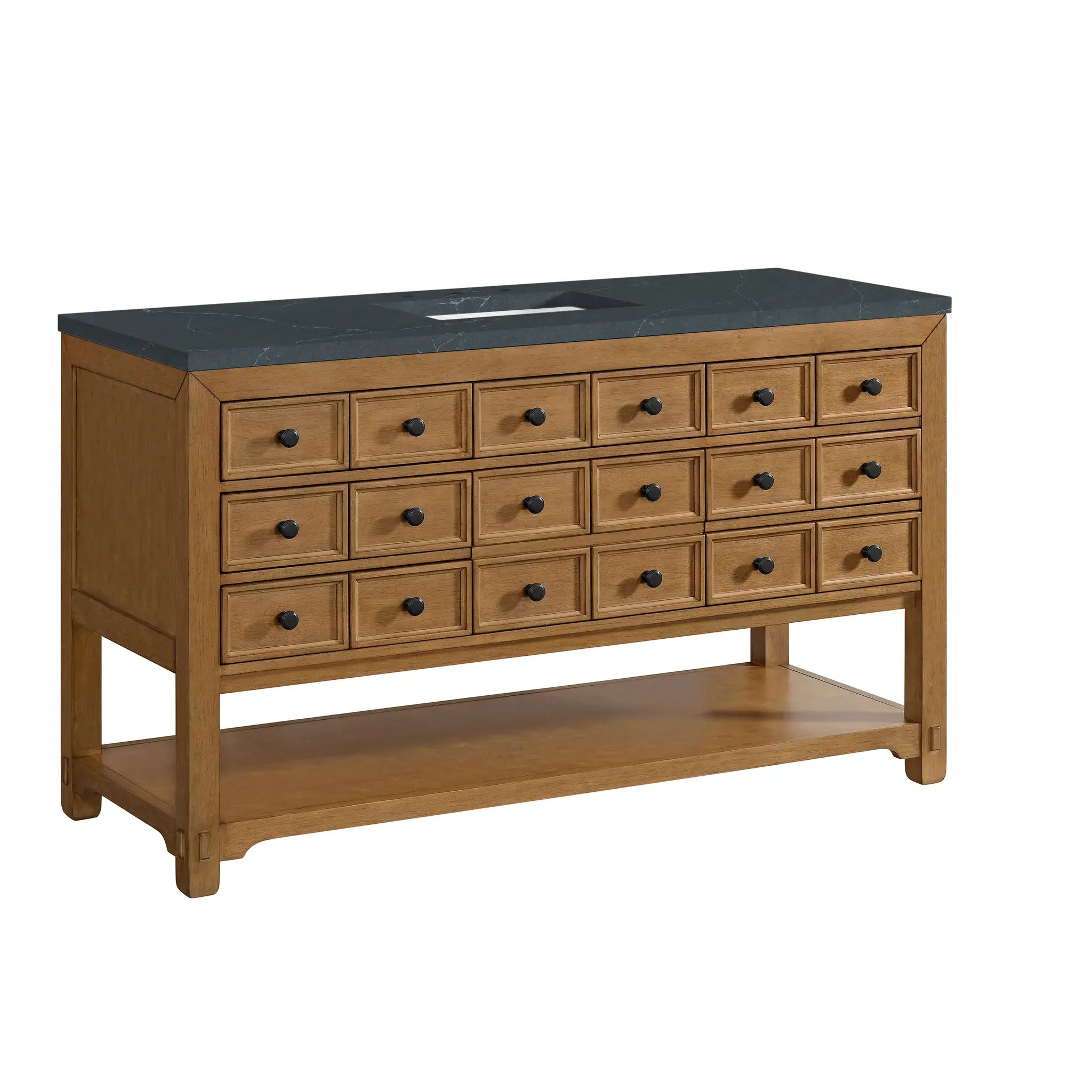 60" Malibu Single Vanity in Amber Birch-Charcoal Soapstone Silestone-8" Widespread image 9
