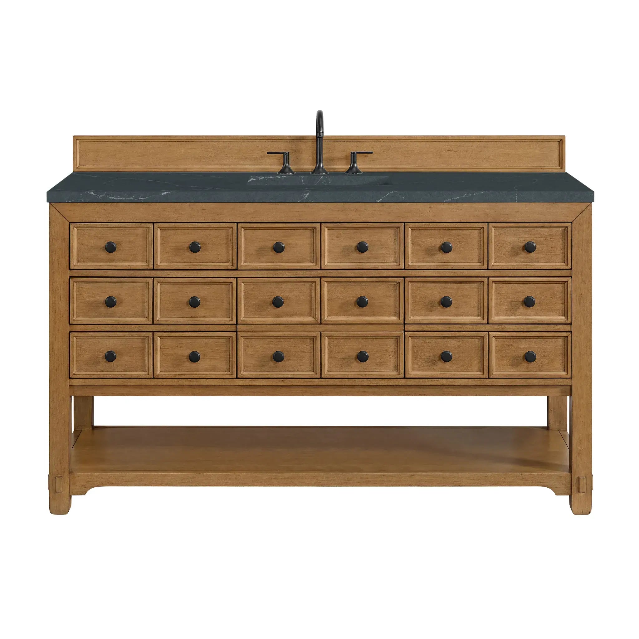 60" Malibu Single Vanity in Amber Birch-Charcoal Soapstone Silestone-8" Widespread image