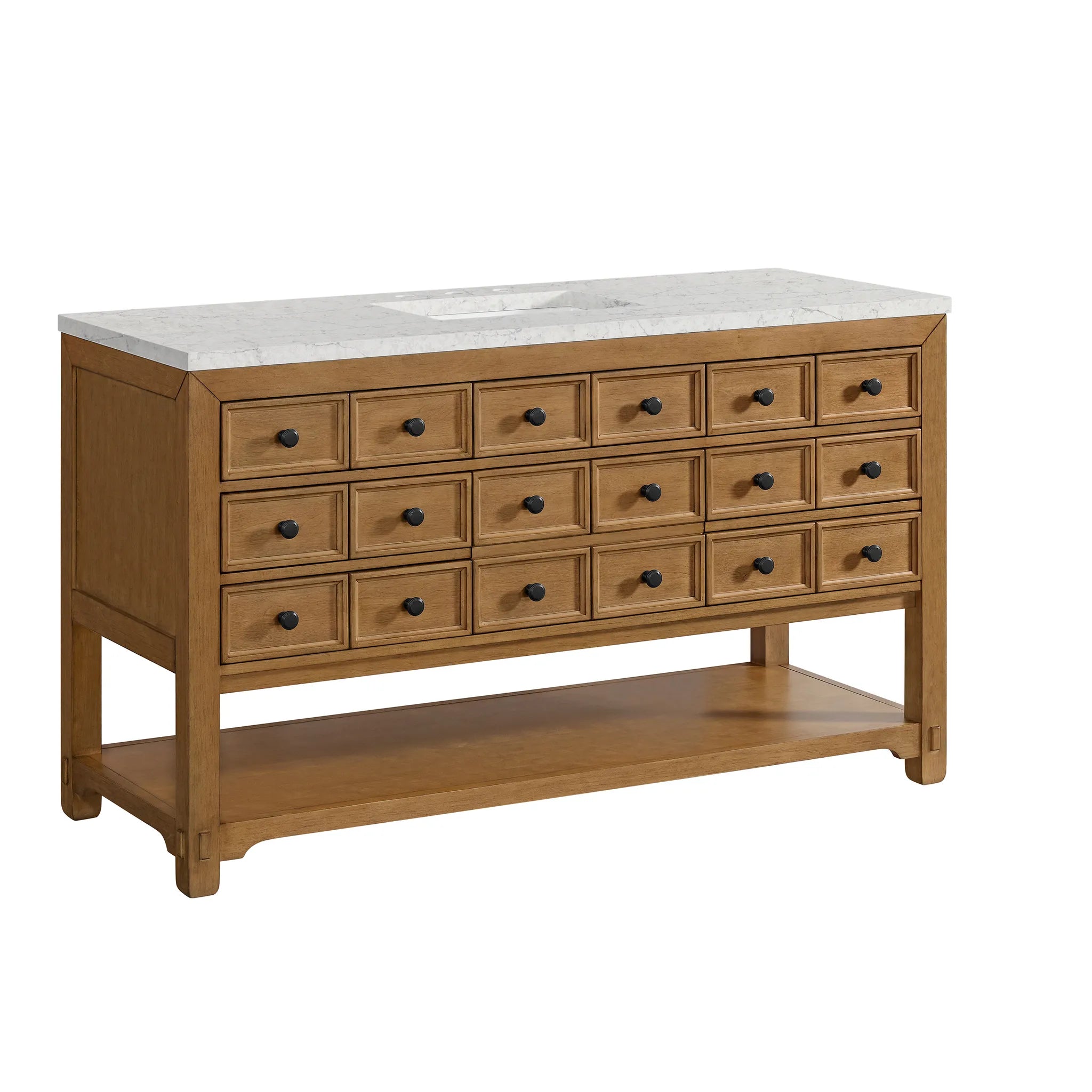60" Malibu Single Vanity in Amber Birch w/FreePower Wireless Charger-Eternal Jasmine Pearl Silestone-8" Widespread image 12