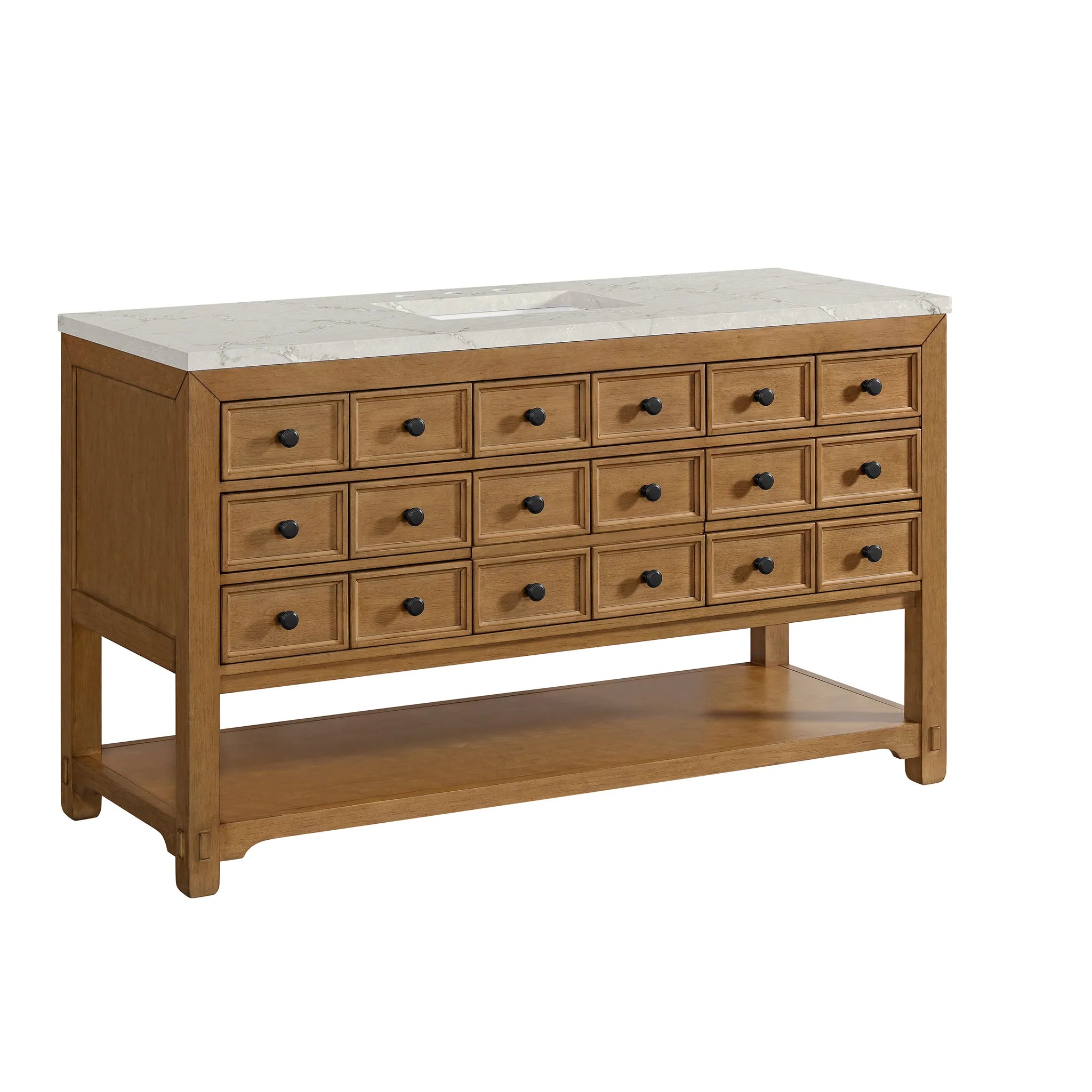 60" Malibu Single Vanity in Amber Birch w/FreePower Wireless Charger-Victorian Silver Silestone-8" Widespread image 12