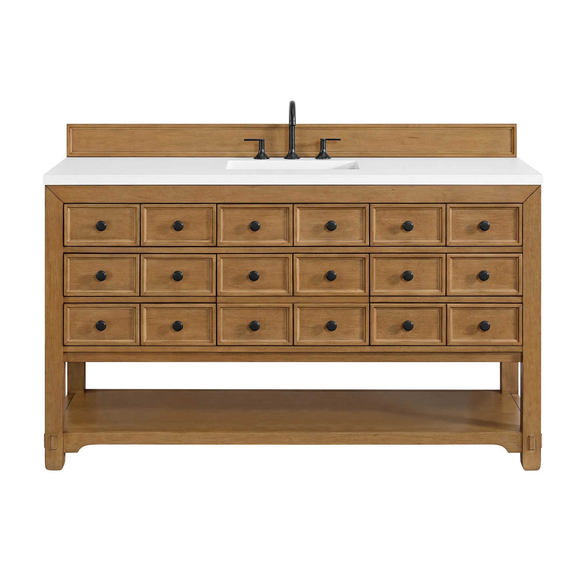 60" Malibu Single Vanity in Amber Birch-White Zeus Silestone-8" Widespread image