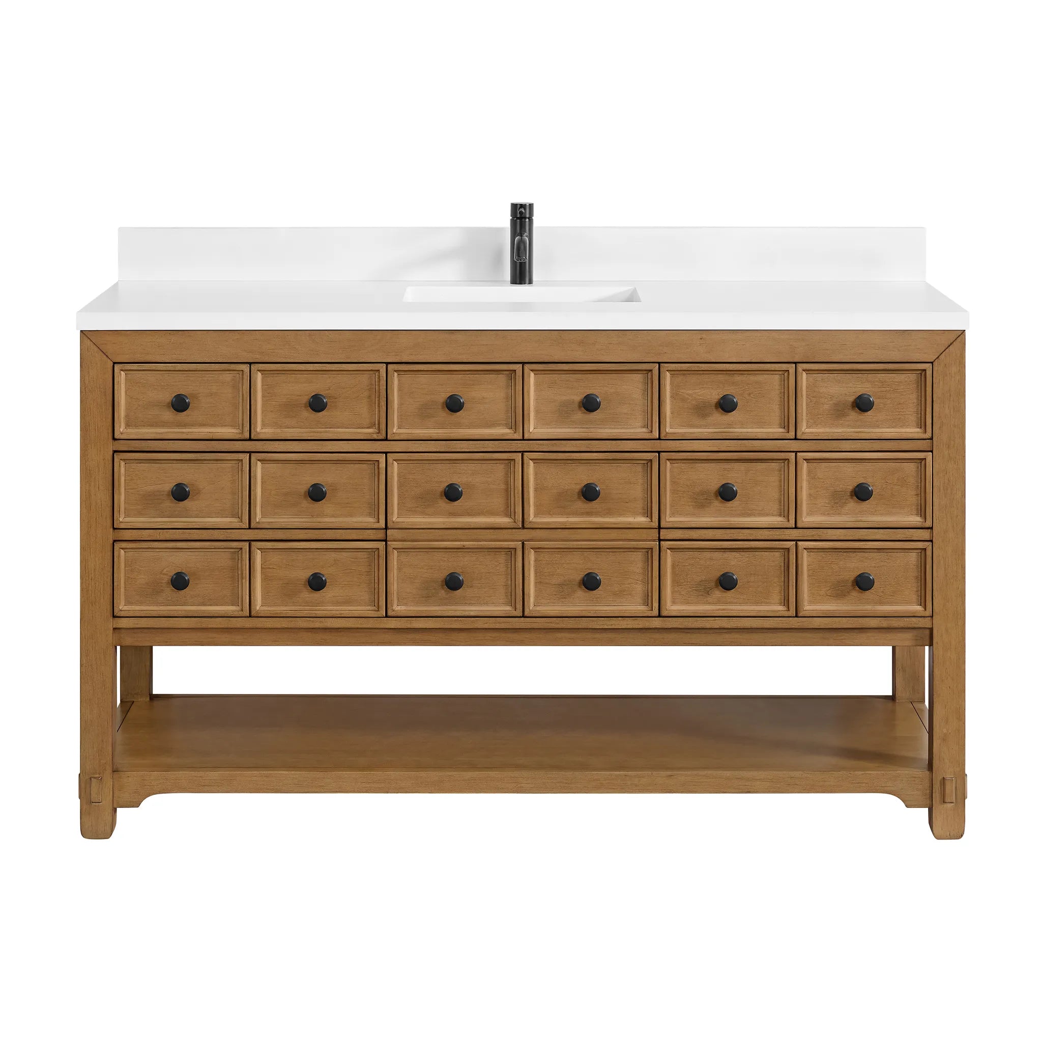 60" Malibu Single Vanity in Amber Birch-White Zeus Silestone & Backsplash-Single Hole image