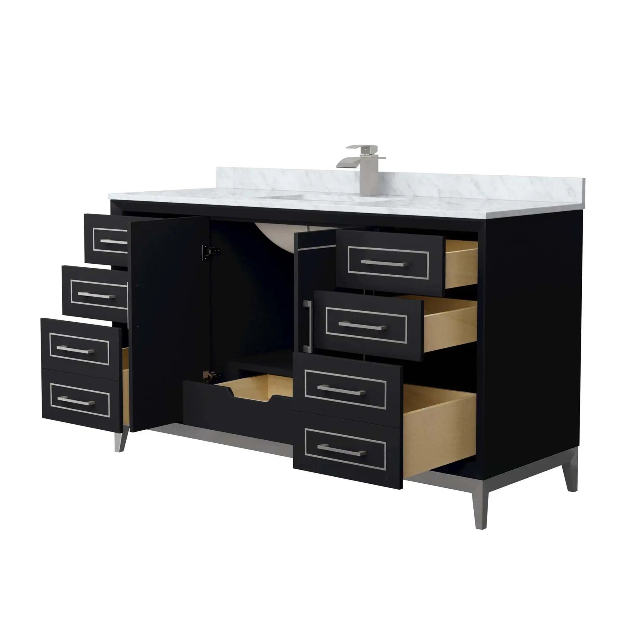 60" Marlena Single Bathroom Vanity in Black with Brushed Nickel Trim by Wyndham