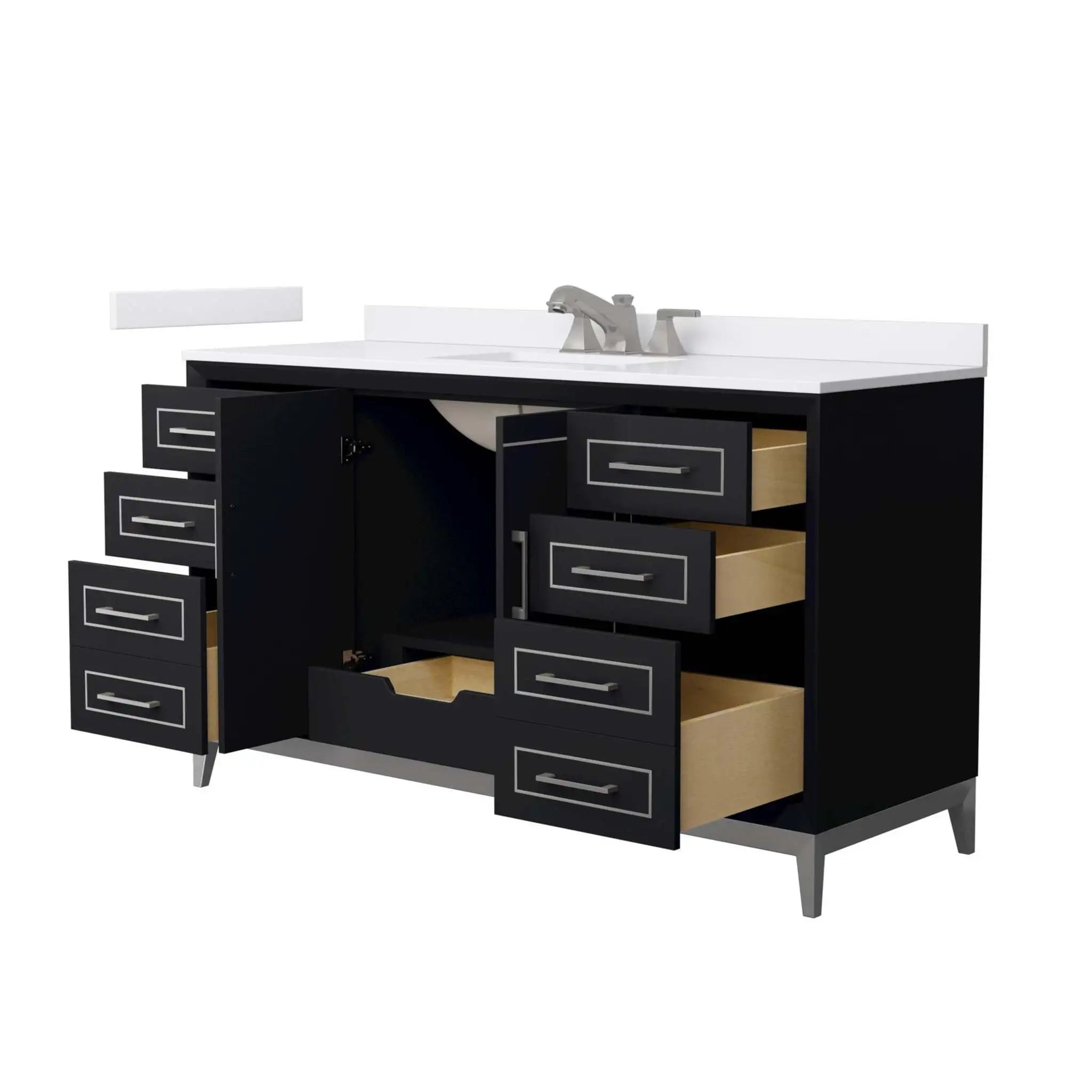 60" Marlena Single Bathroom Vanity in Black with Brushed Nickel Trim by Wyndham