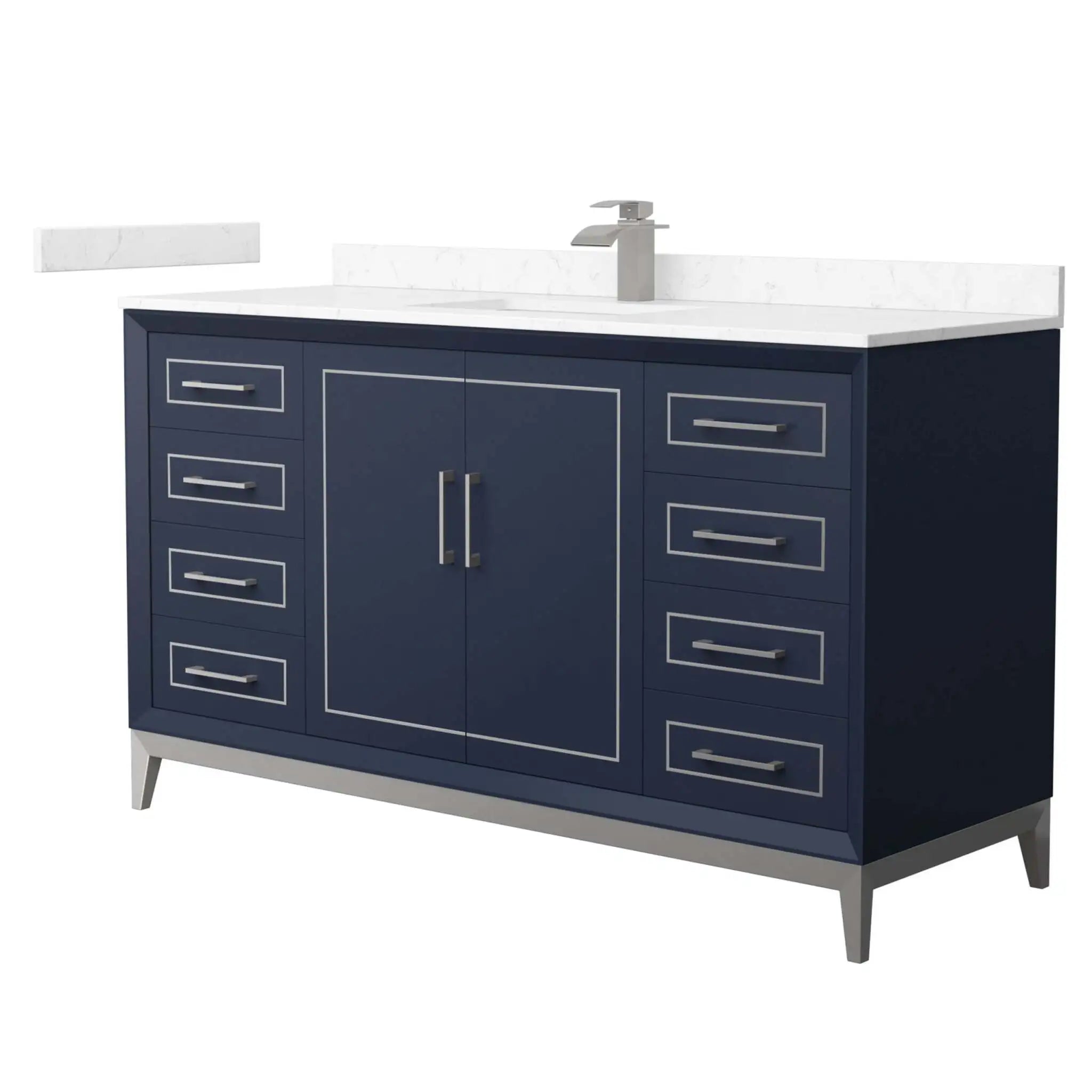 60" Marlena Single Bathroom Vanity in Dark Blue with Brushed Nickel Trim by Wyndham