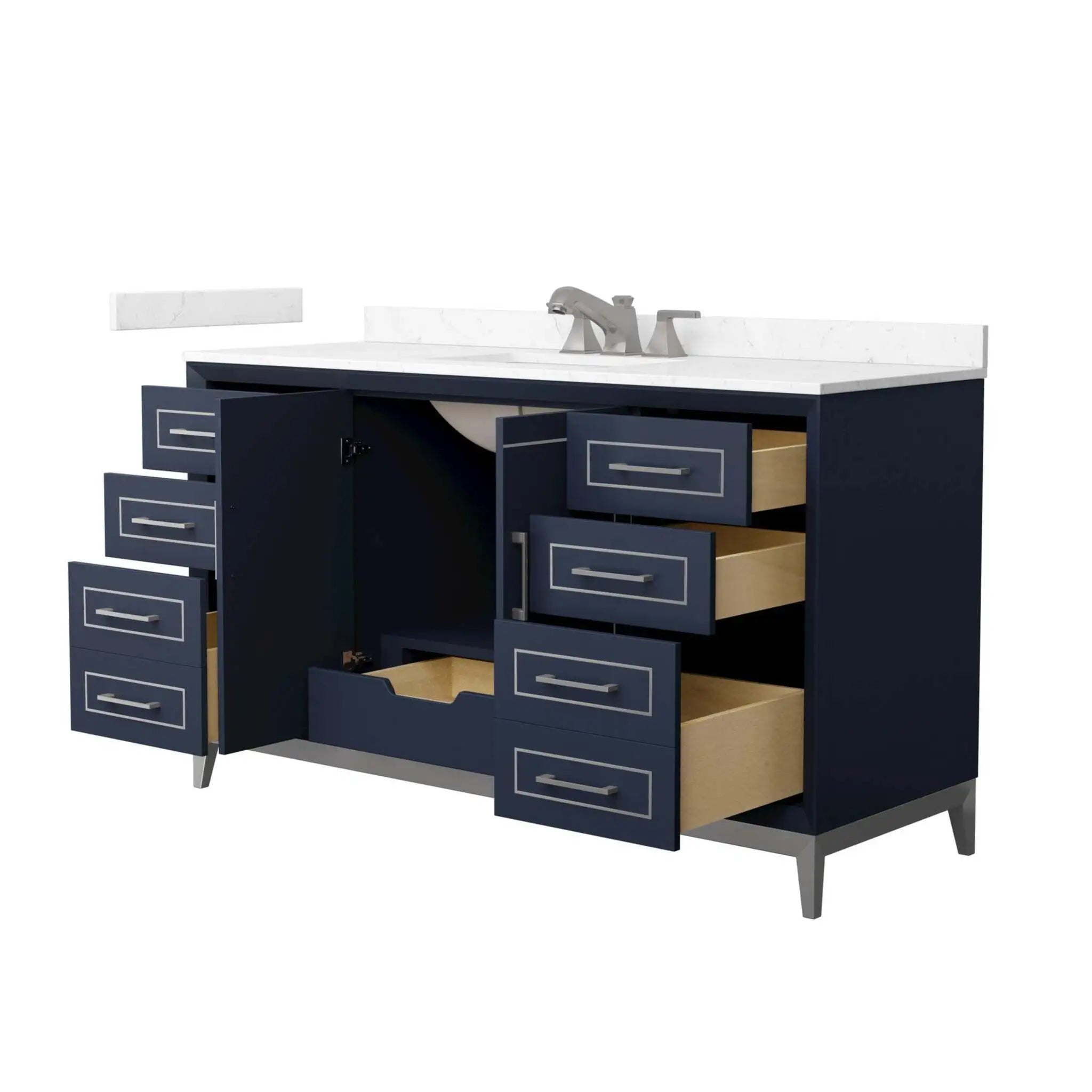 60" Marlena Single Bathroom Vanity in Dark Blue with Brushed Nickel Trim by Wyndham