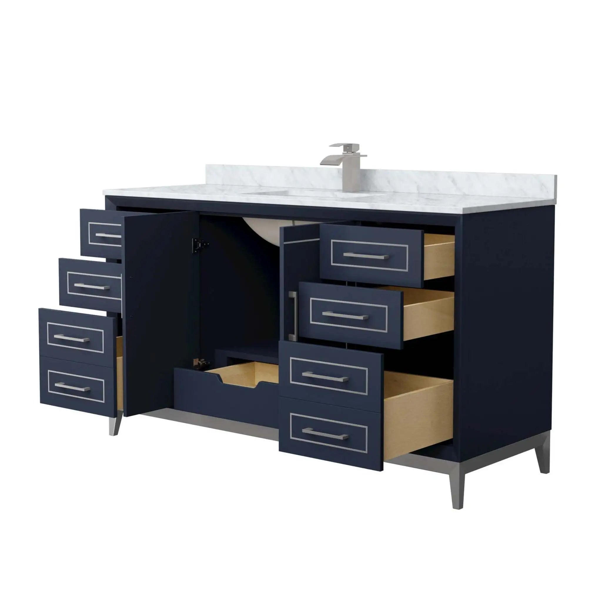 60" Marlena Single Bathroom Vanity in Dark Blue with Brushed Nickel Trim by Wyndham