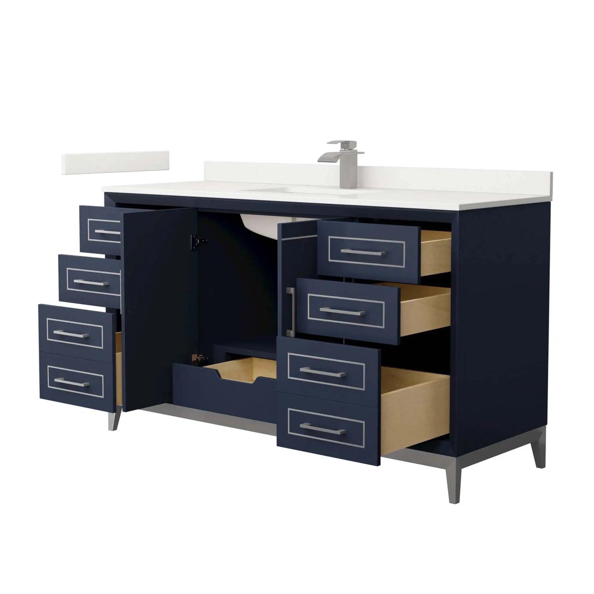 60" Marlena Single Bathroom Vanity in Dark Blue with Brushed Nickel Trim by Wyndham