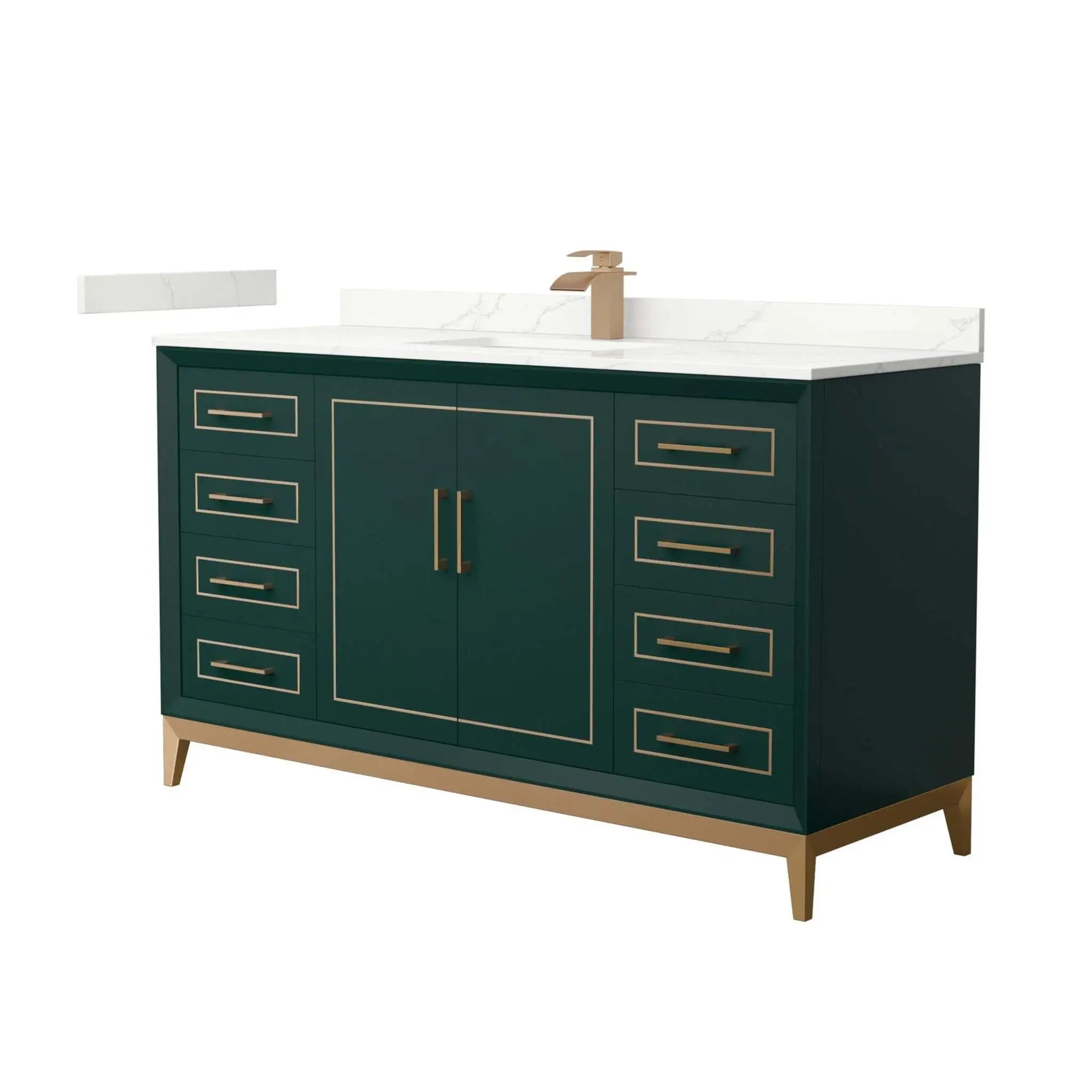 60" Marlena Single Bathroom Vanity in Green with Satin Bronze Trim by Wyndham