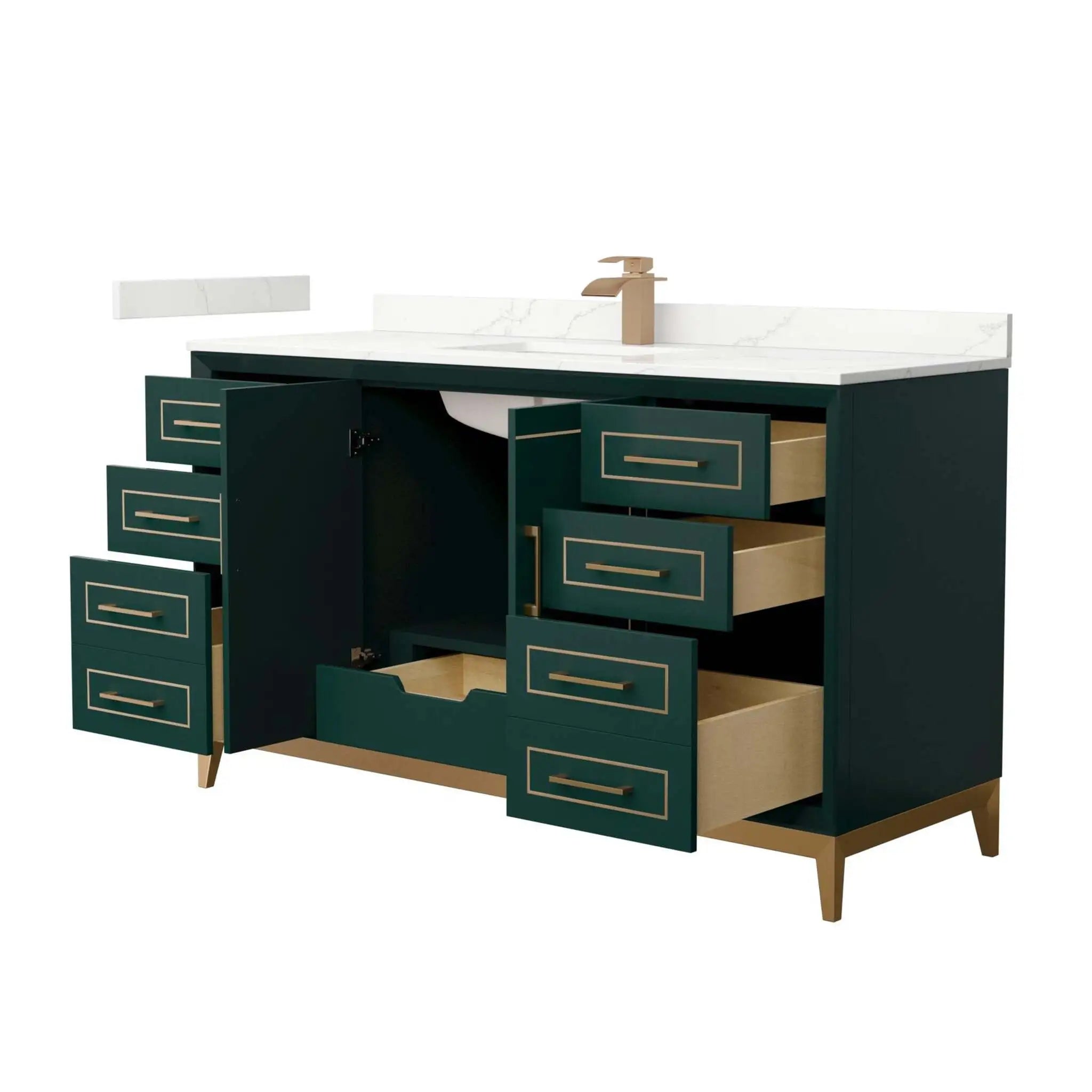 60" Marlena Single Bathroom Vanity in Green with Satin Bronze Trim by Wyndham