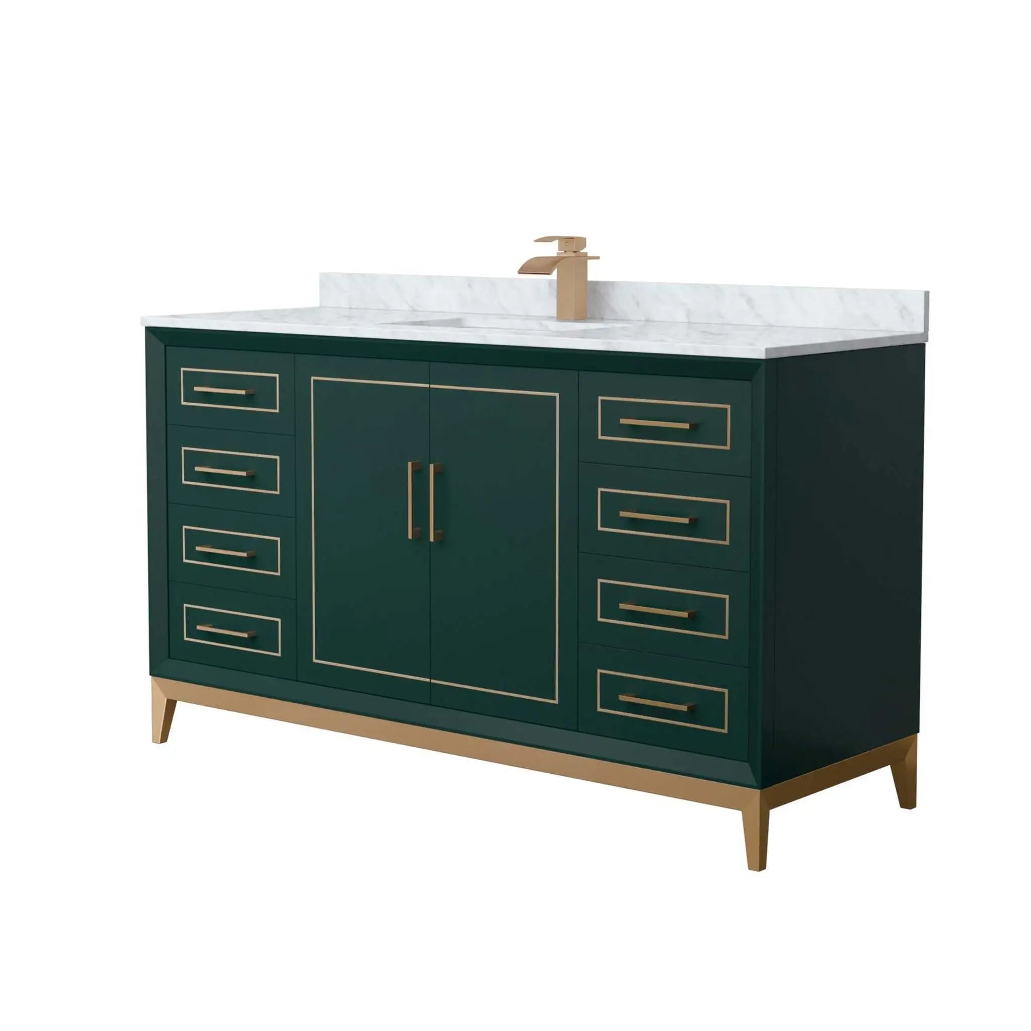 60" Marlena Single Bathroom Vanity in Green with Satin Bronze Trim by Wyndham
