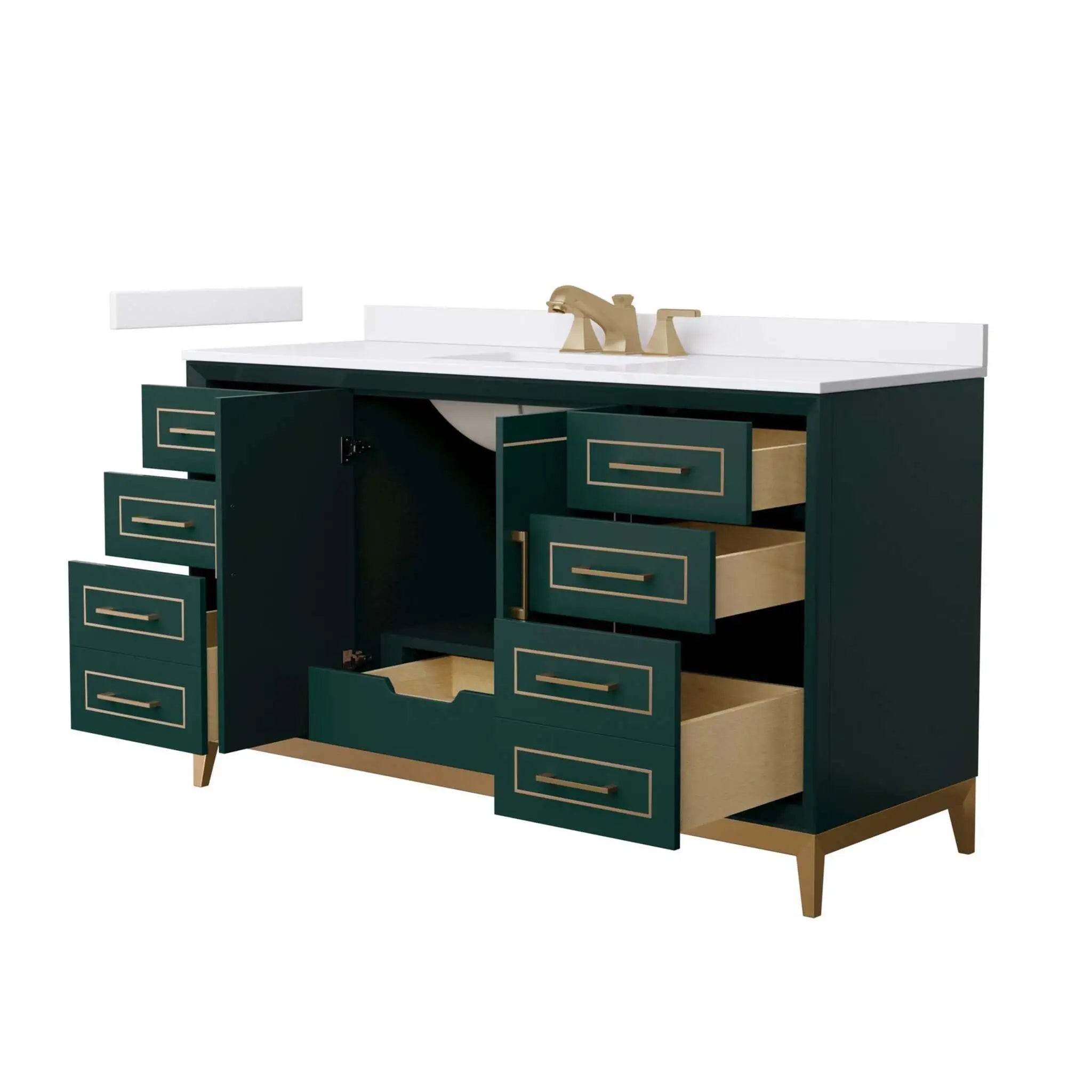 60" Marlena Single Bathroom Vanity in Green with Satin Bronze Trim by Wyndham
