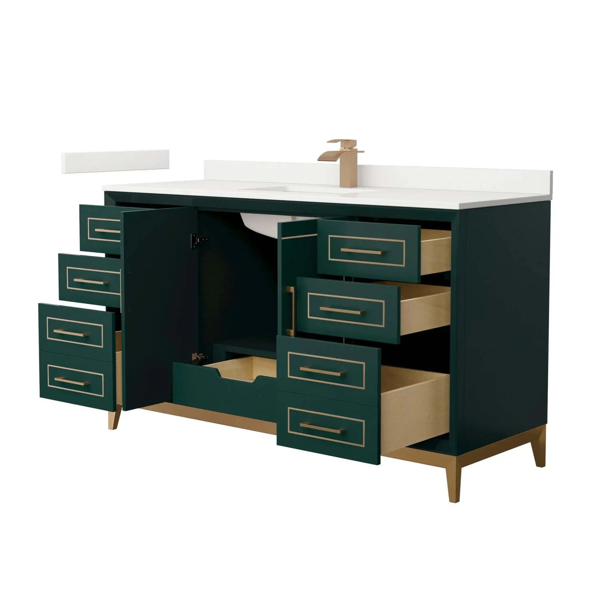 60" Marlena Single Bathroom Vanity in Green with Satin Bronze Trim by Wyndham