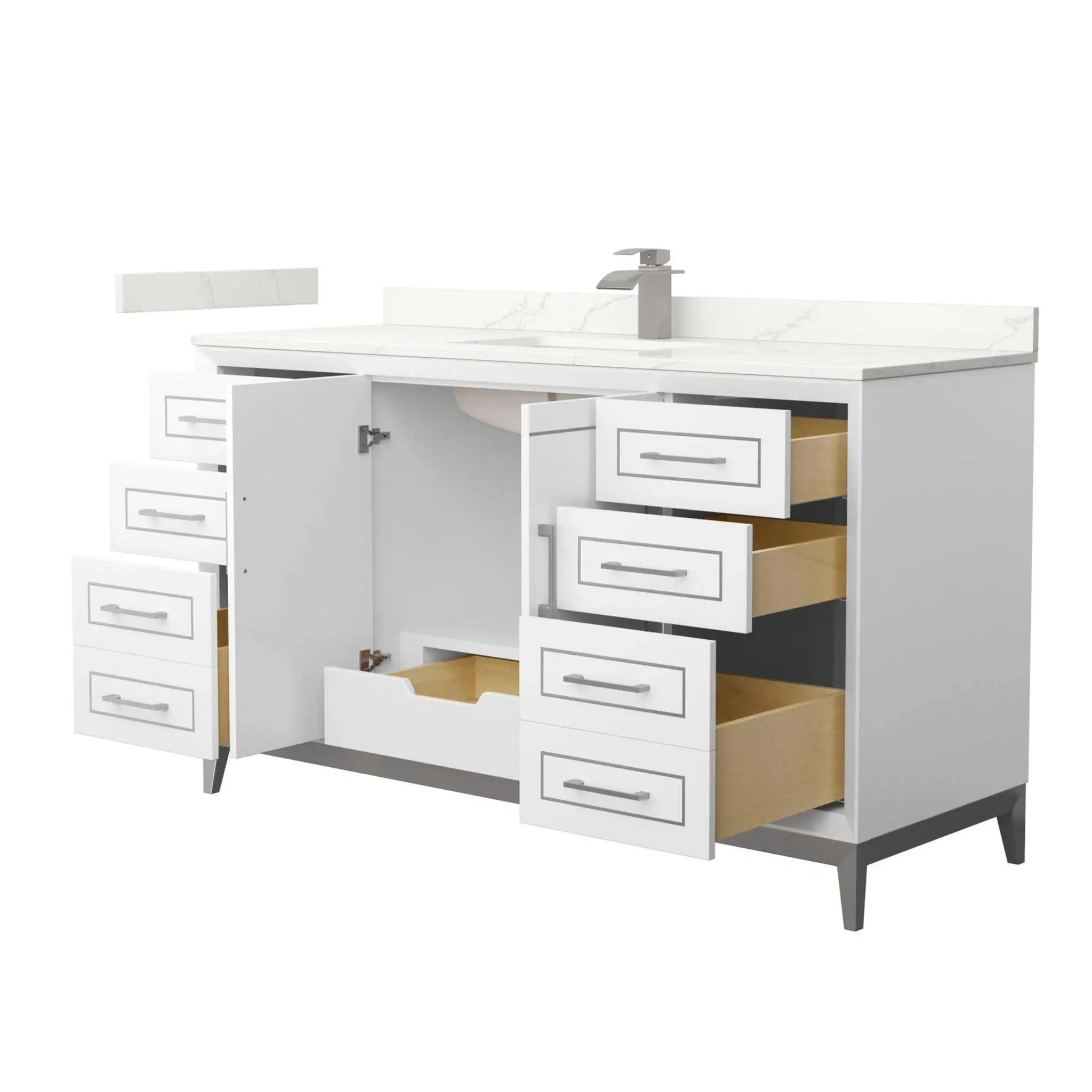 60" Marlena Single Bathroom Vanity in White with Brushed Nickel Trim by Wyndham