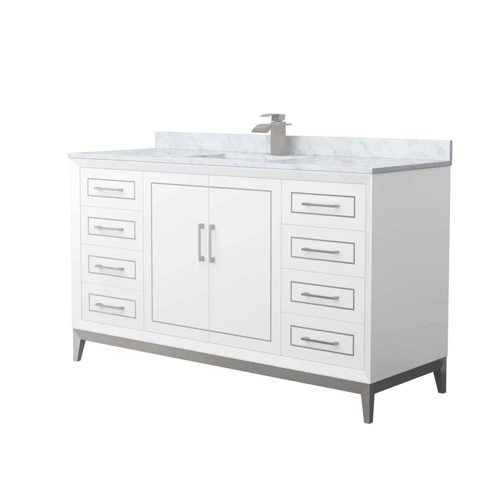 60" Marlena Single Bathroom Vanity in White with Brushed Nickel Trim by Wyndham