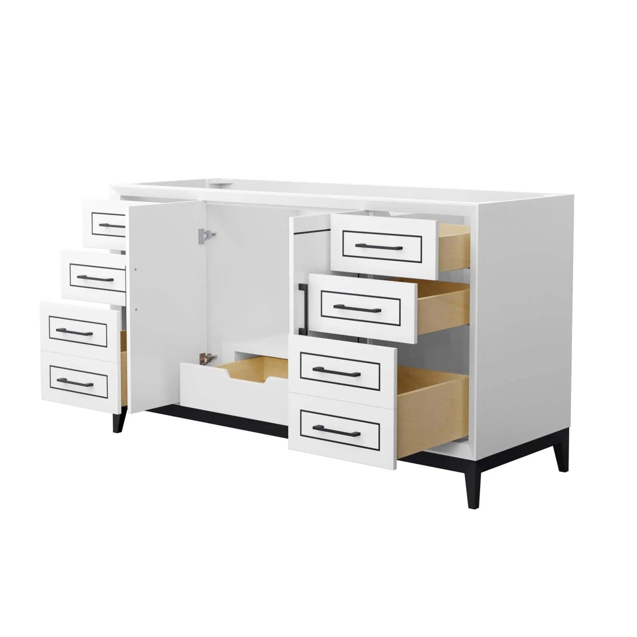 60" Marlena Single Bathroom Vanity in White with Matte Black Trim by Wyndham