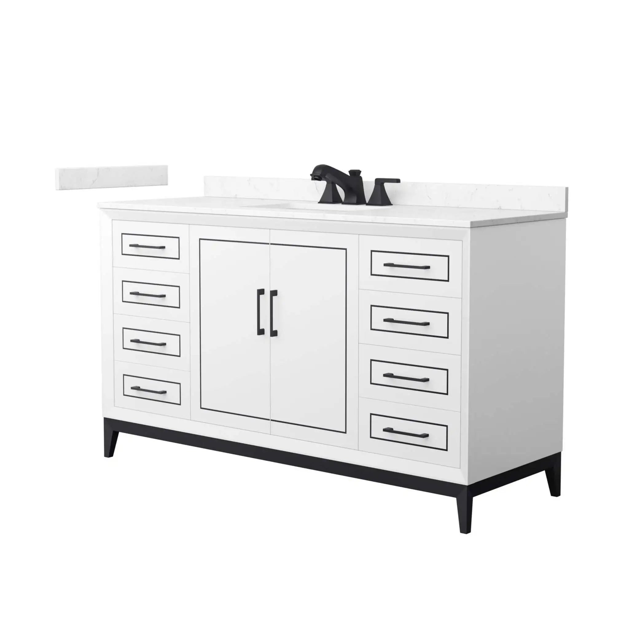 60" Marlena Single Bathroom Vanity in White with Matte Black Trim by Wyndham