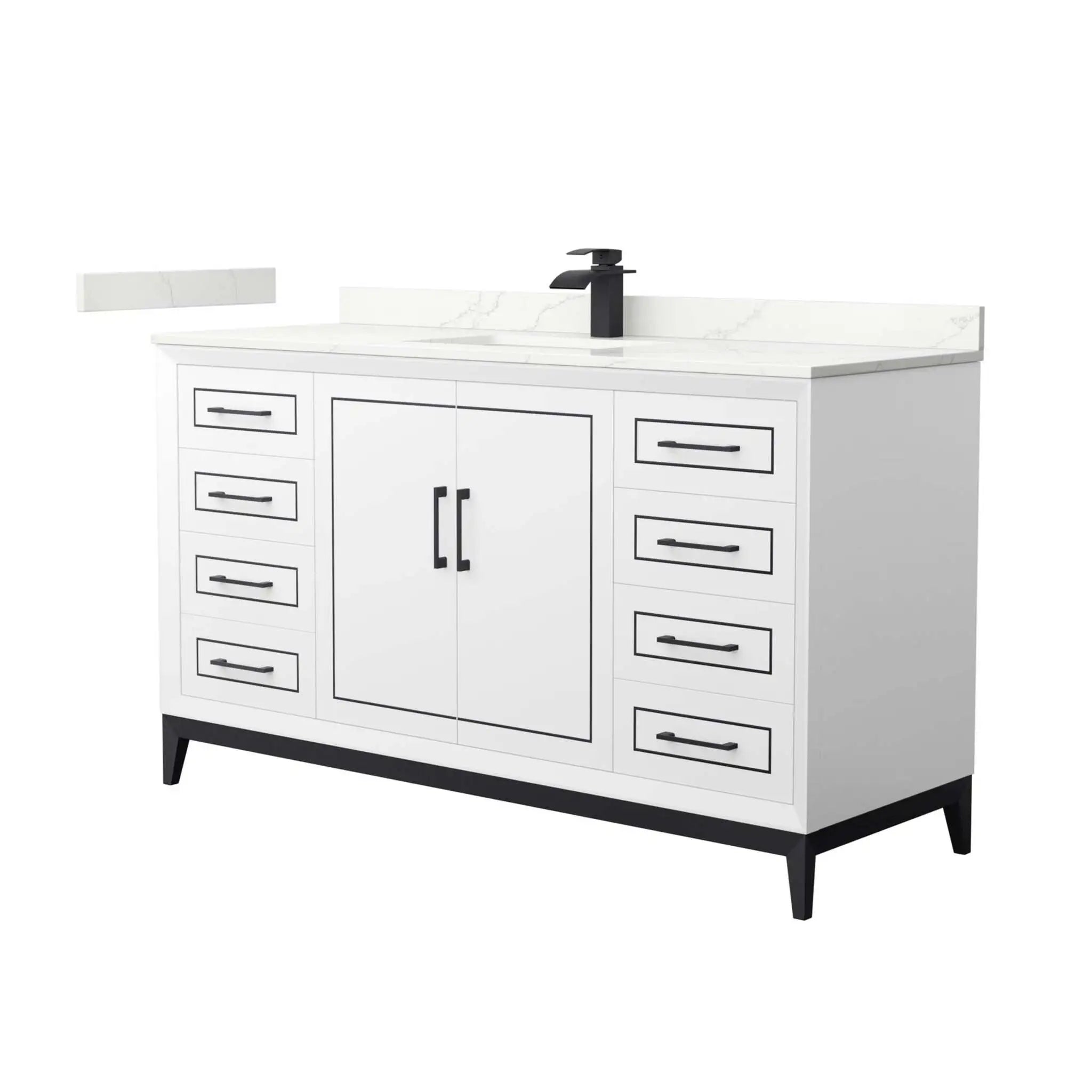 60" Marlena Single Bathroom Vanity in White with Matte Black Trim by Wyndham